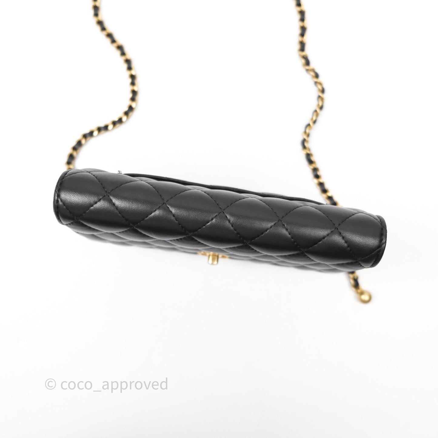 Chanel Quilted Pearl Crush Wallet on Chain WOC Black Lambskin Aged Gold Hardware