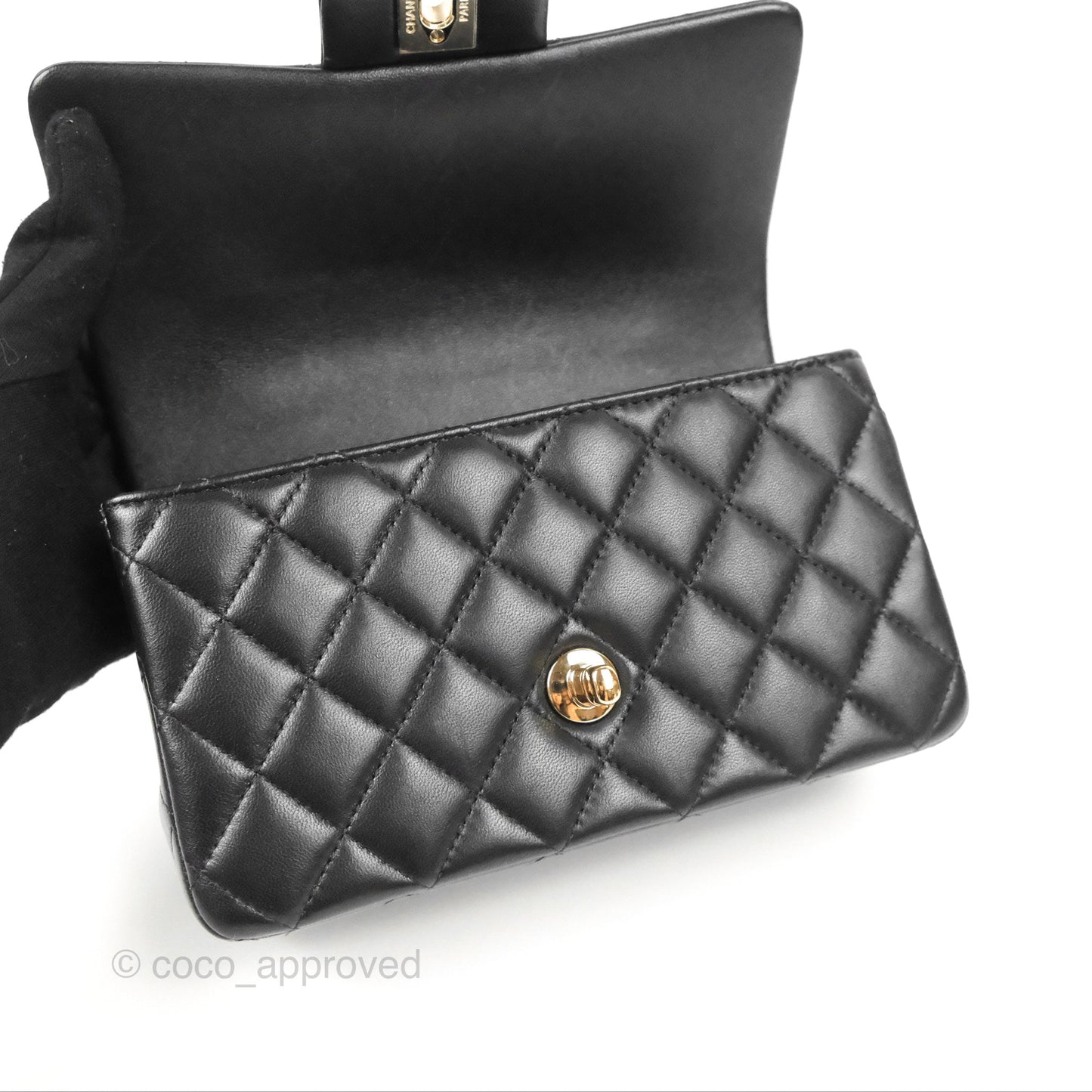 Chanel Top Handle Mini Rectangular Flap Bag Black Lambskin Gold Hardware