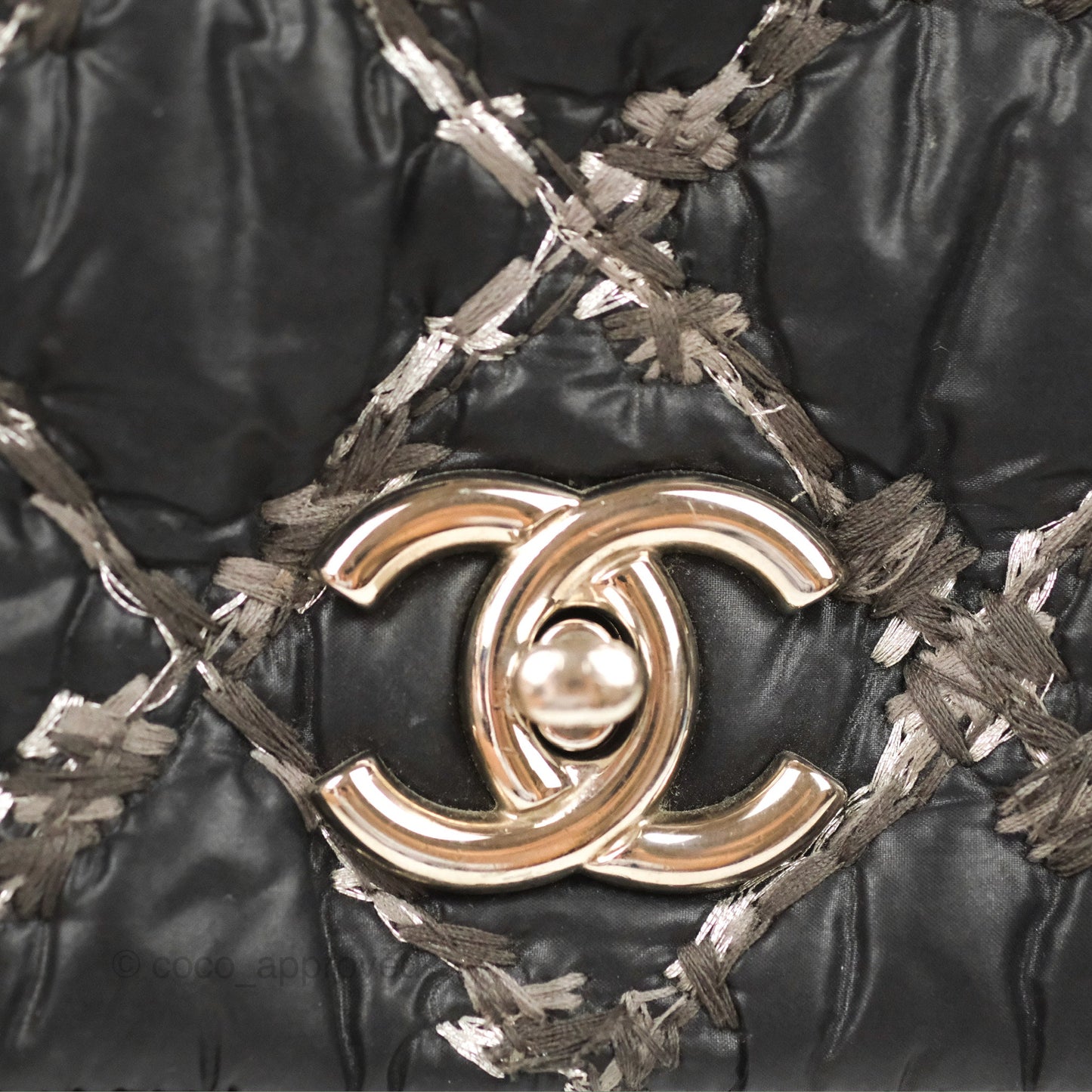 Chanel Tweed On Stitch Bubble Accordion Flap Black Nylon Silver Hardware