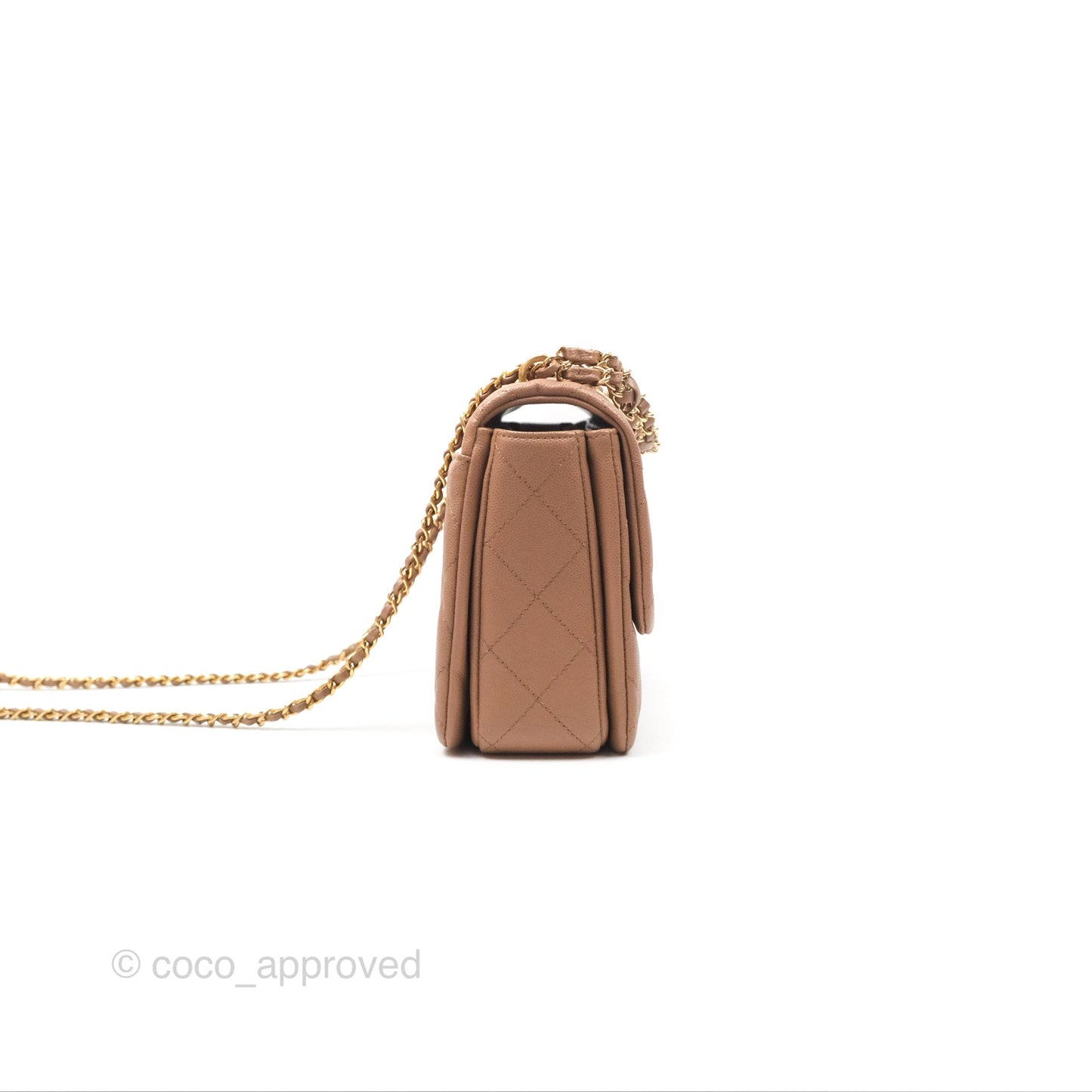 Chanel Coco First Dark Beige Flap Bag Caviar Gold Hardware 22K