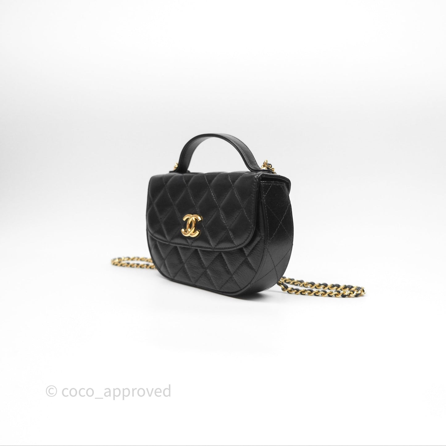 Chanel Quilted Phone Holder with Chain Black Shiny Calfskin Gold Hardware 23A