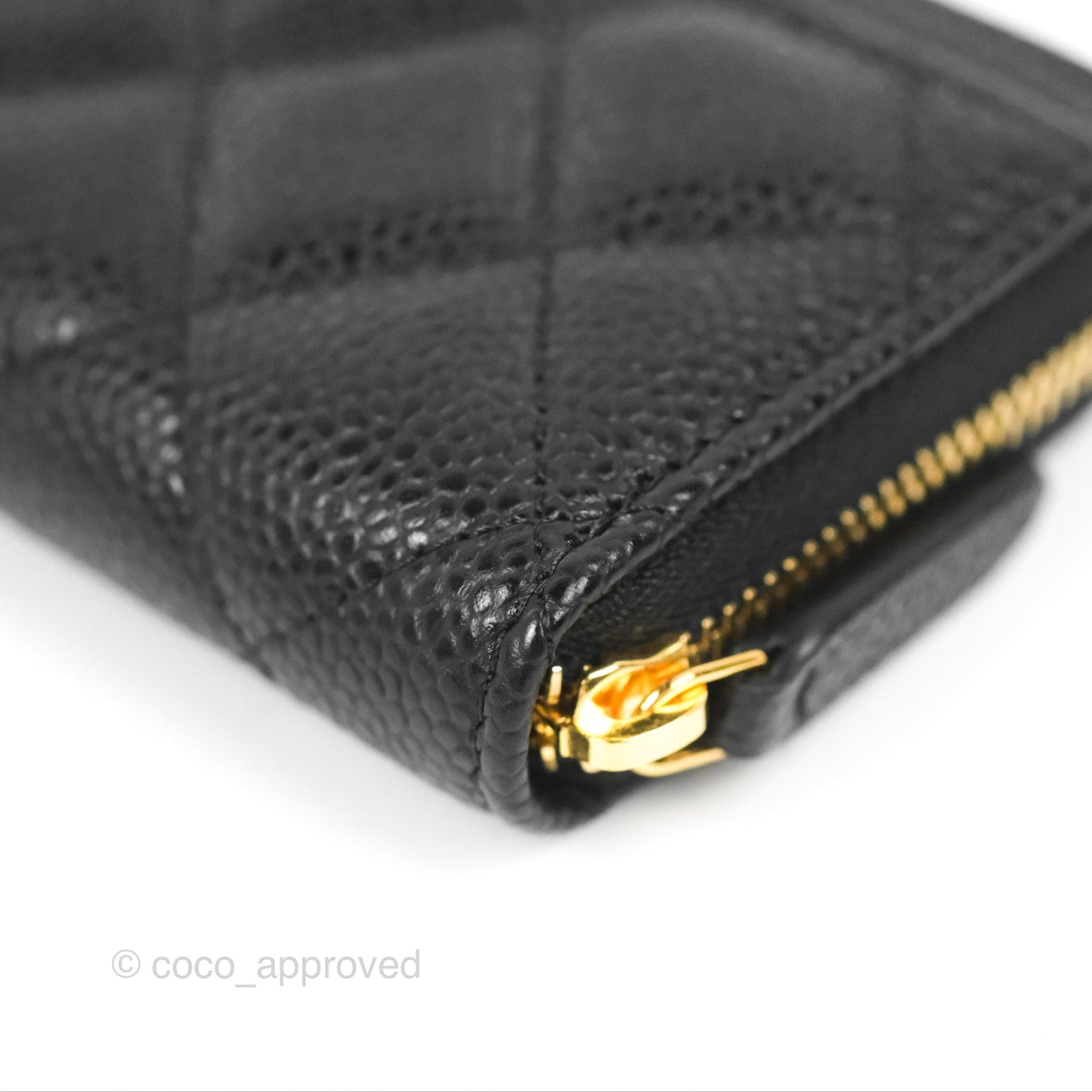 Chanel Classic Quilted Zipped Coin Purse Black Caviar Gold Hardware