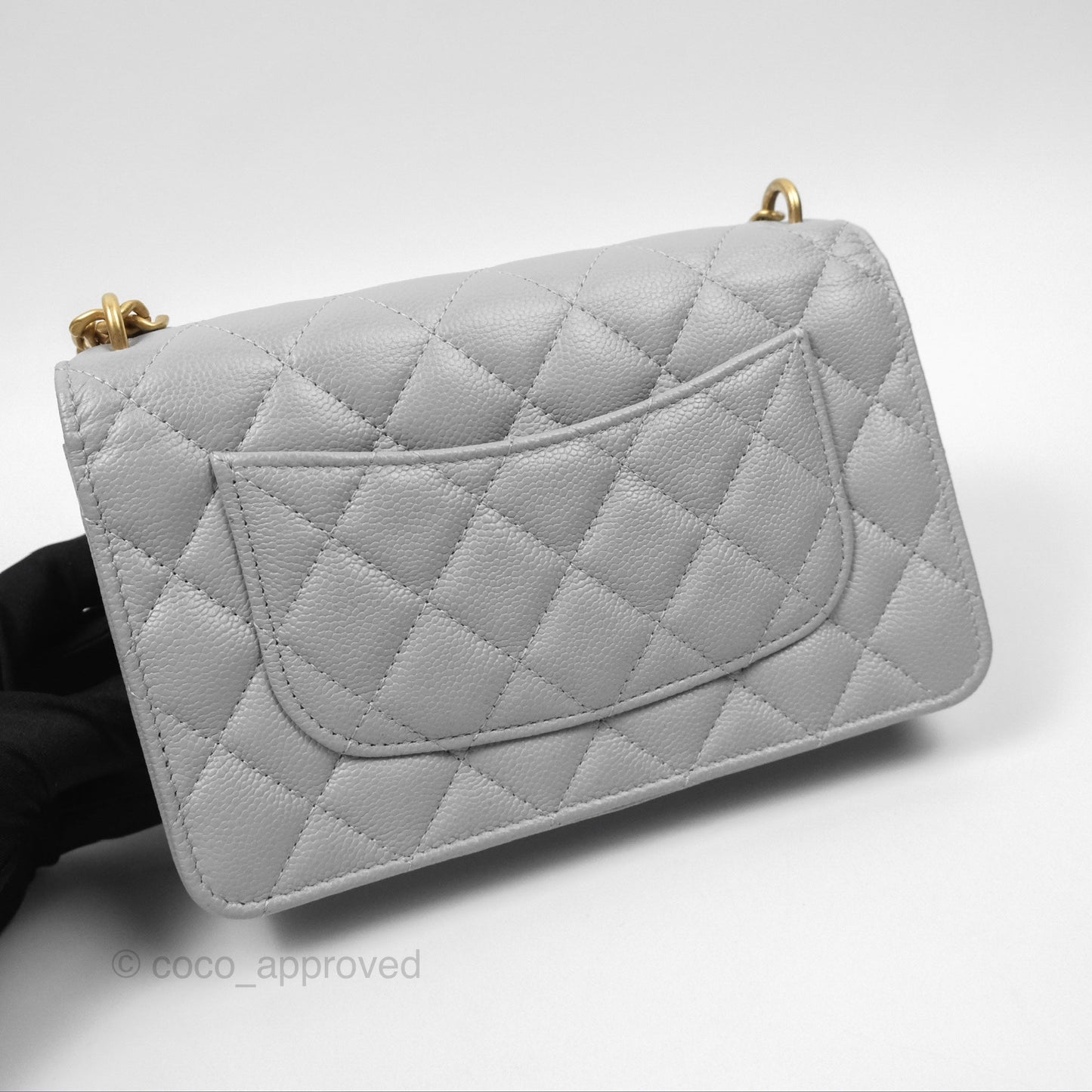 Chanel Heart Adjustable Chain WOC Grey Caviar Aged Gold Hardware
