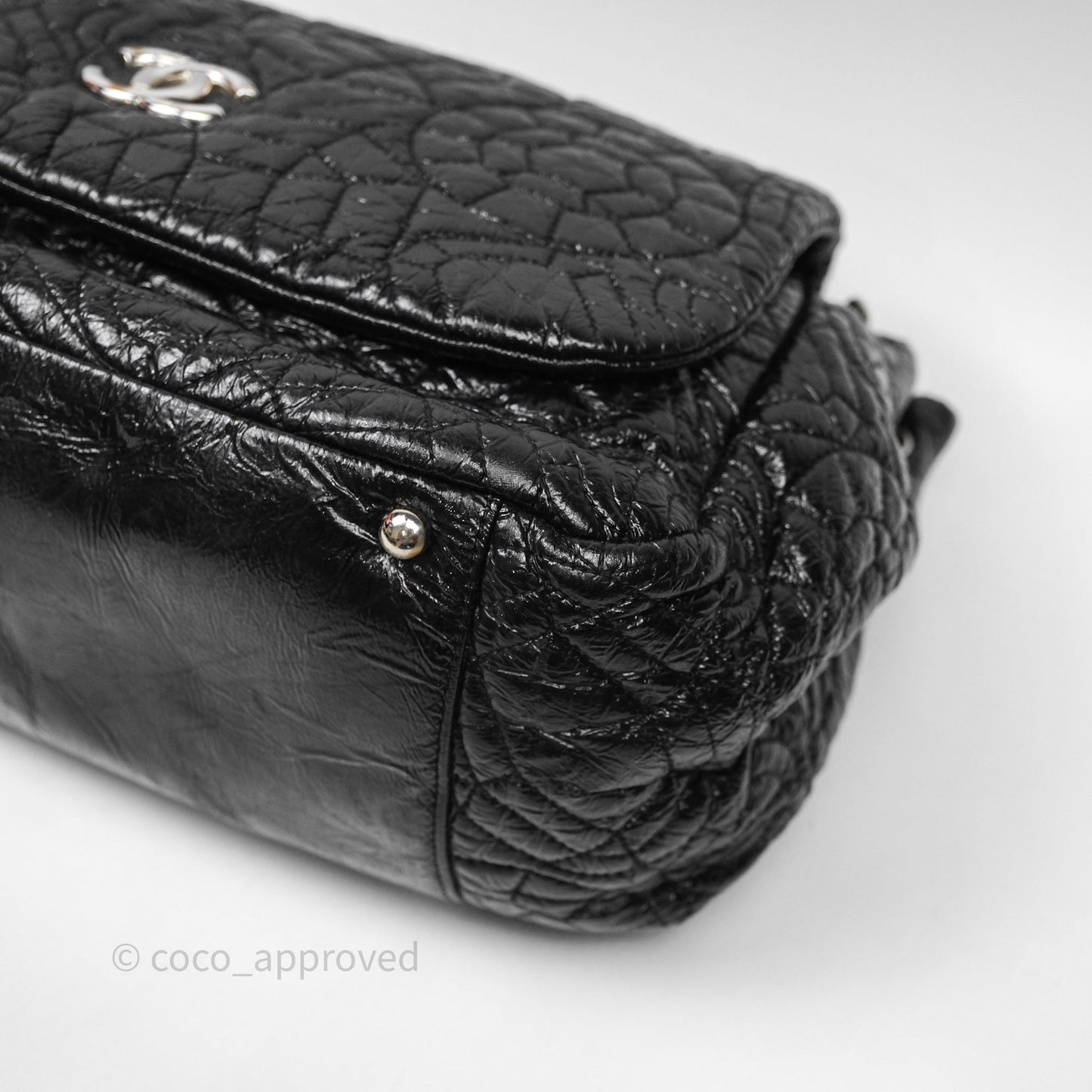 Chanel Black Vinyl Graphic Edge Flap Bag Silver Hardware⁣⁣