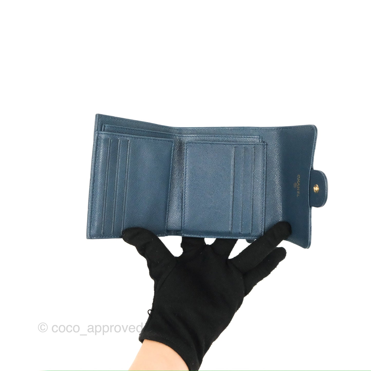 Chanel Classic Short Flap Wallet Blue Caviar Gold Hardware