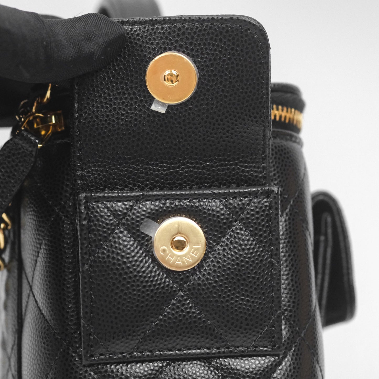 Chanel Cargo Pocket Top Handle Vanity with Chain Black Caviar Gold Hardware