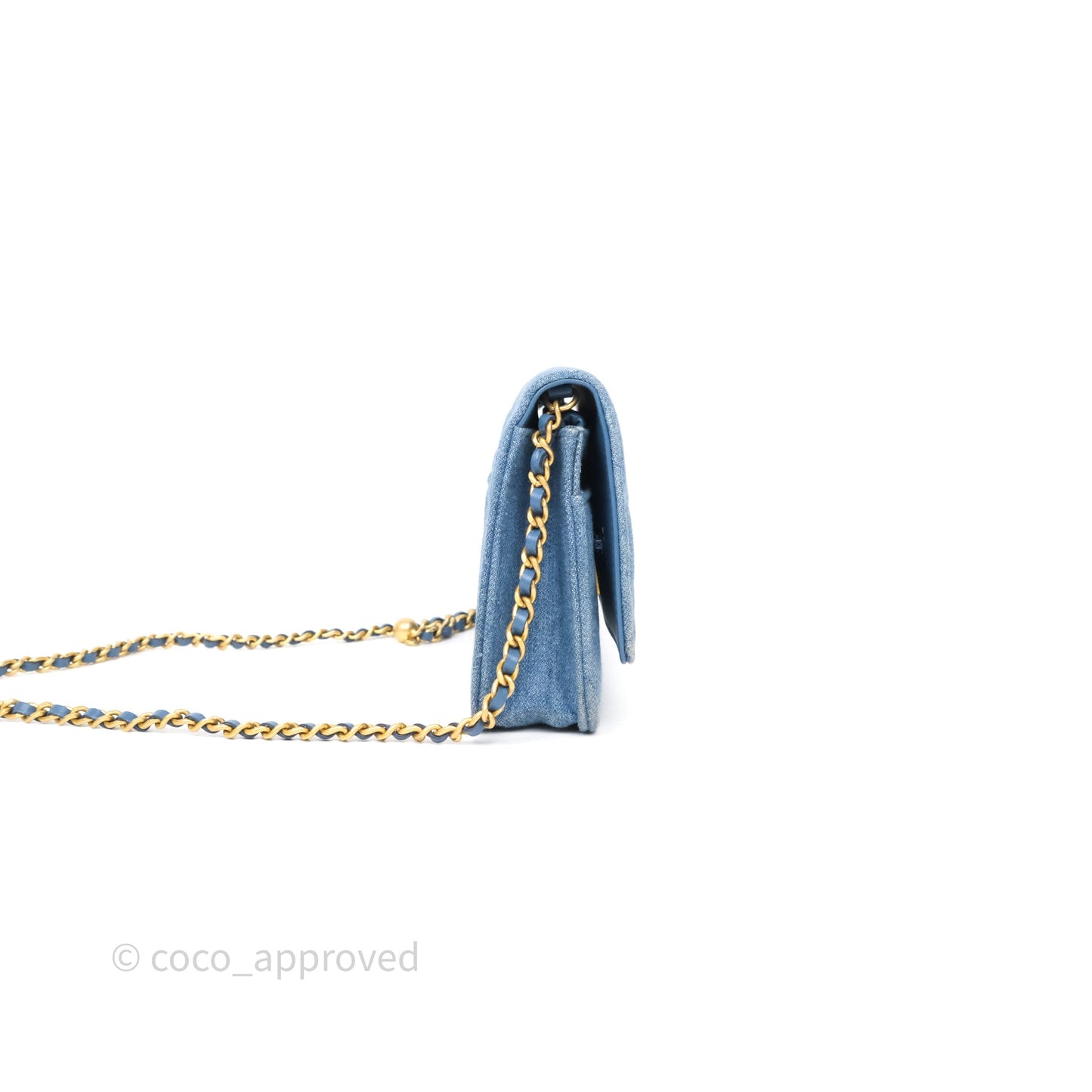 Chanel Quilted Pearl Crush Wallet on Chain WOC Denim Aged Gold Hardware