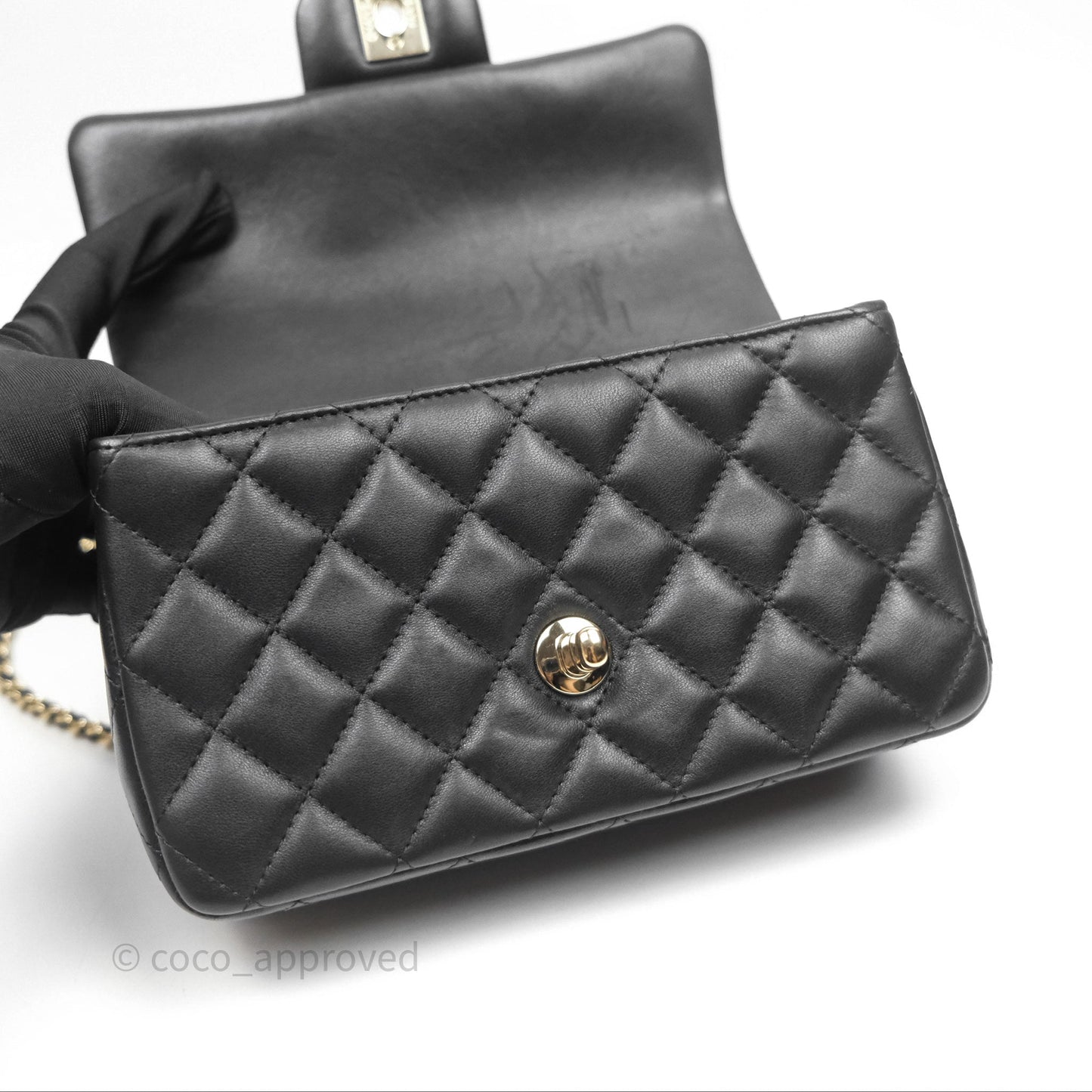 Chanel Top Handle Mini Rectangular Flap Black Lambskin Gold Hardware