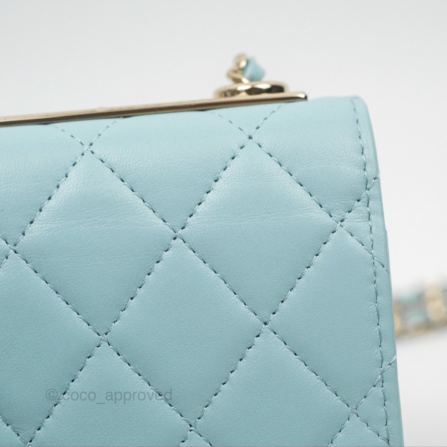 Chanel Mini Quilted Trendy CC Clutch With Chain Tiffany Blue Lambskin Gold Hardware