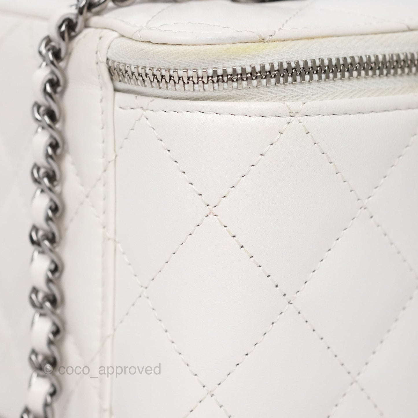 Chanel Crystals Top Handle Vanity Rectangular White Lambskin Gun Metal