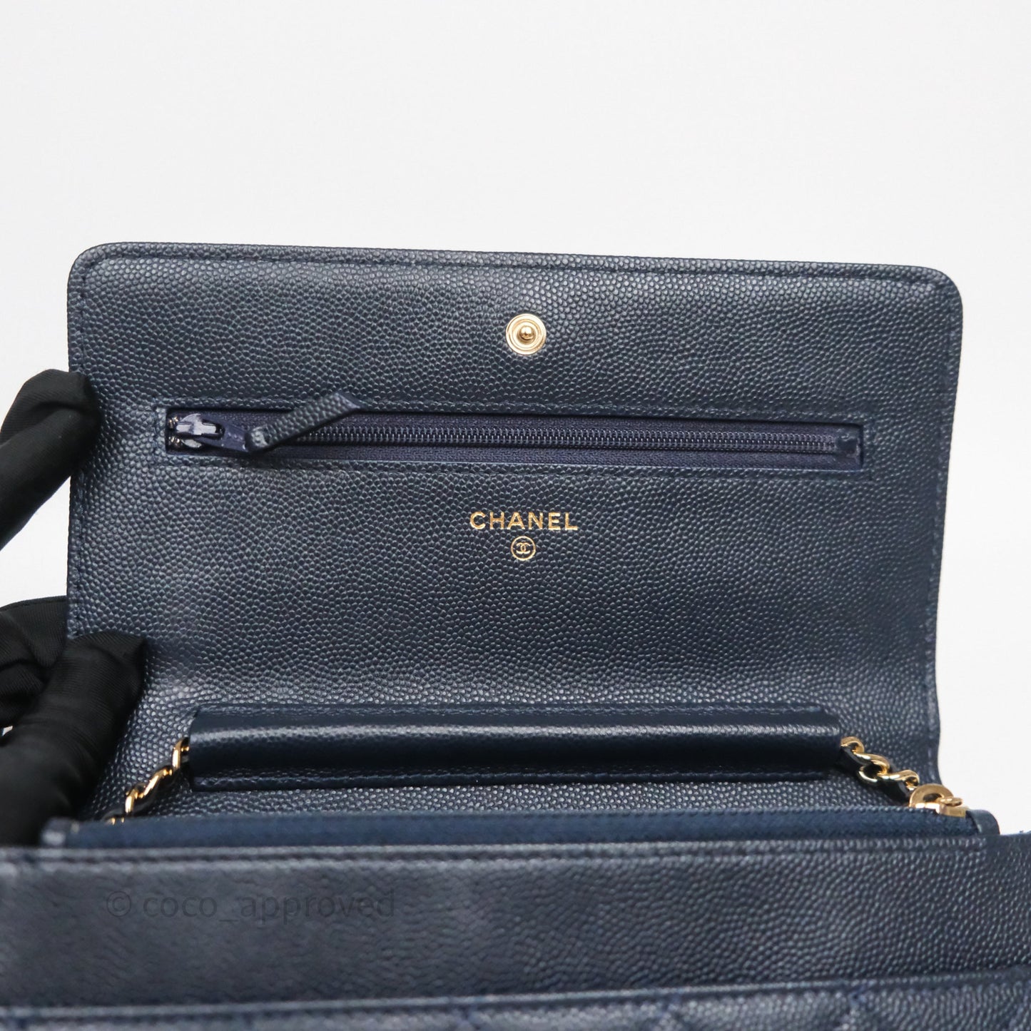 Chanel Classic Wallet On Chain WOC Quilted Navy Caviar Gold Hardware