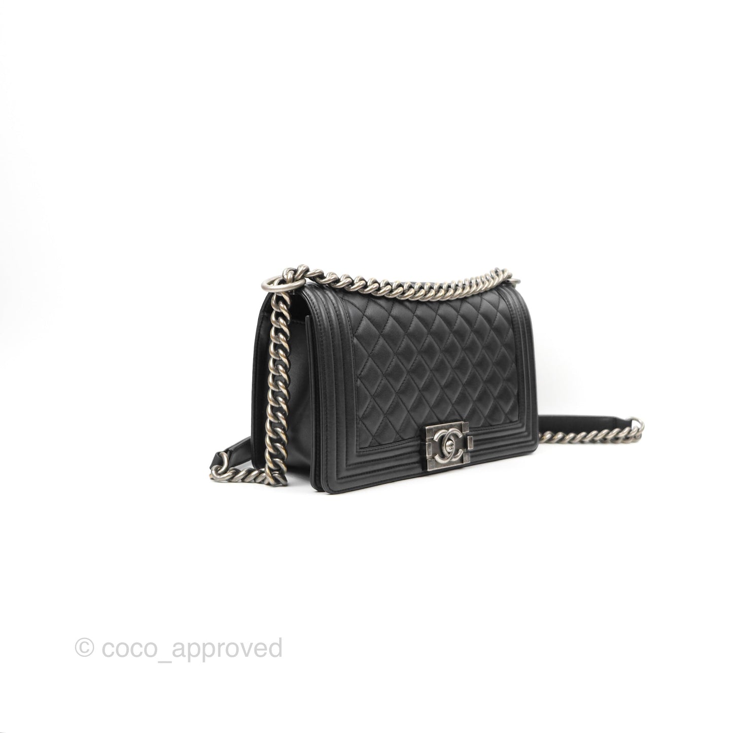 Chanel Quilted Medium Boy Black Calfskin Ruthenium Hardware