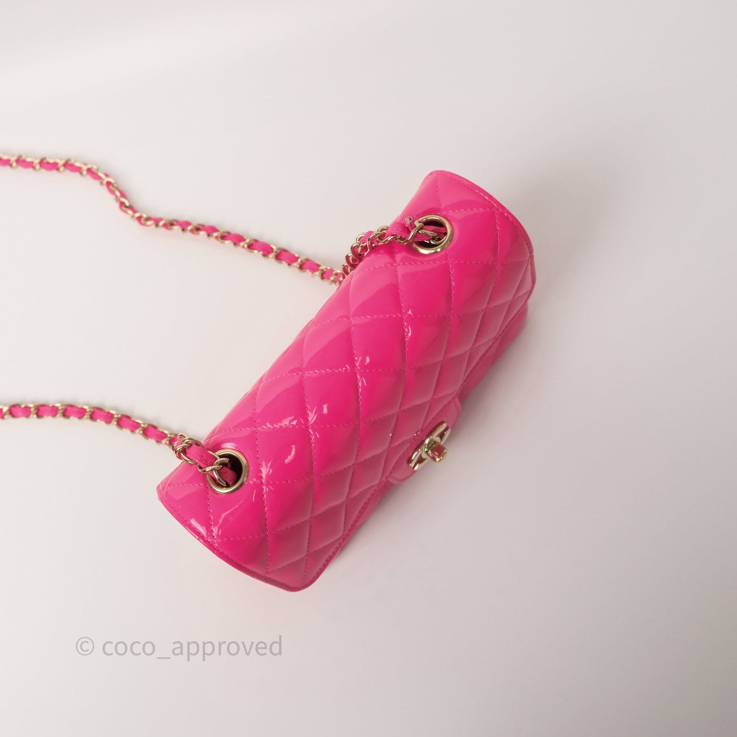 Chanel Quilted Mini Rectangular Flap Neo Pink Patent Gold Hardware