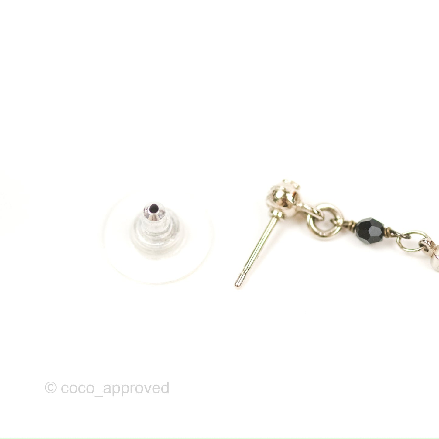 Chanel CC Pearl Resin Drop Earrings Silver Tone 19B