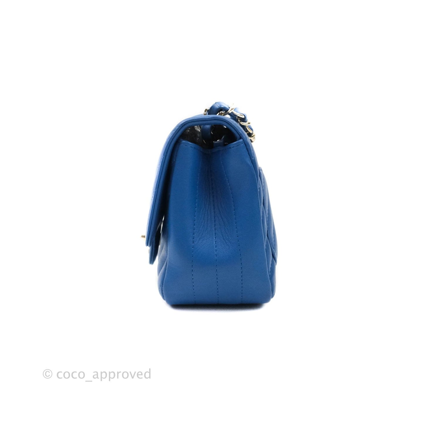 Chanel Mini Square Chevron Blue Lambskin Gold Hardware