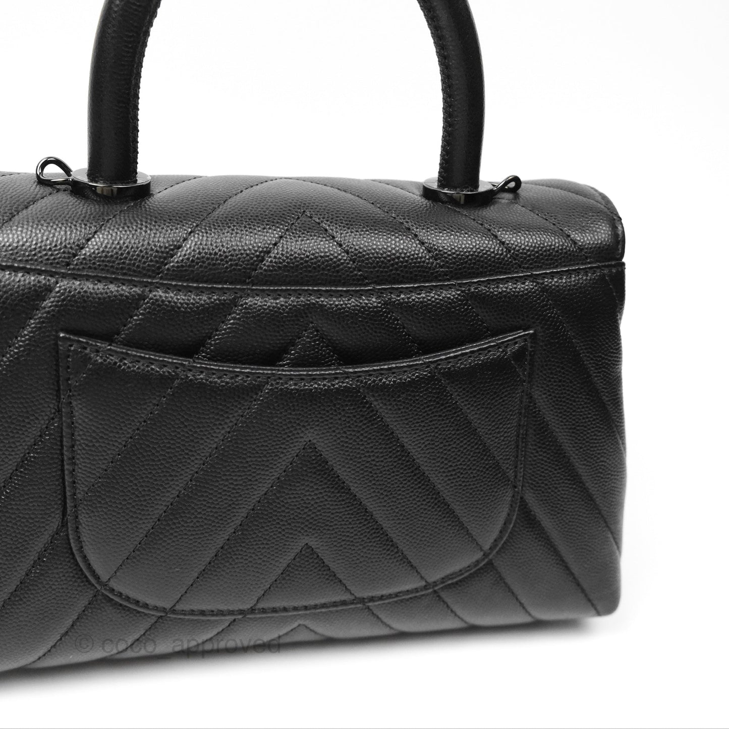 Chanel Small Coco Handle Chevron So Black Caviar
