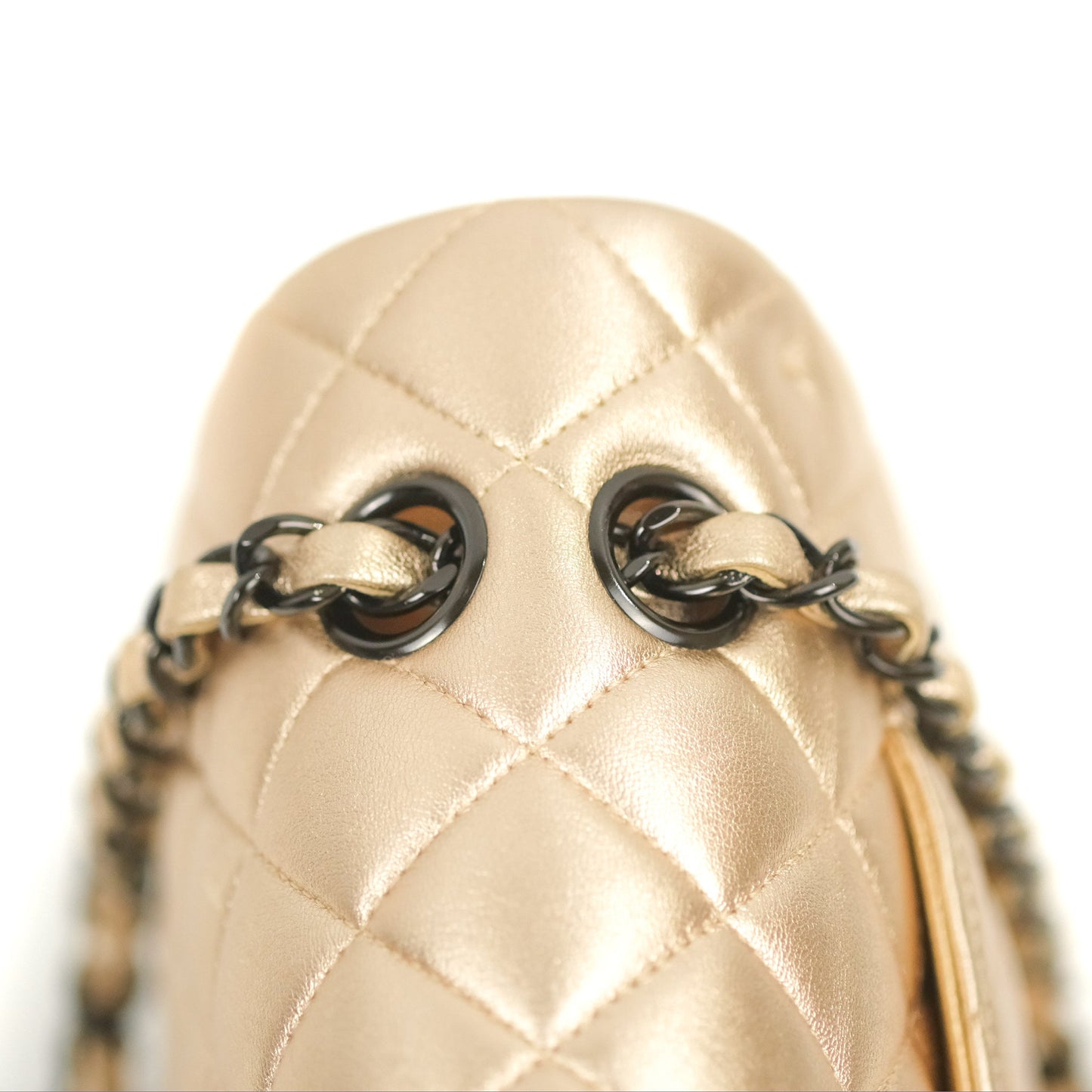 Chanel Classic M/L Medium Flap Quilted Metallic Gold Lambskin Gun Metal