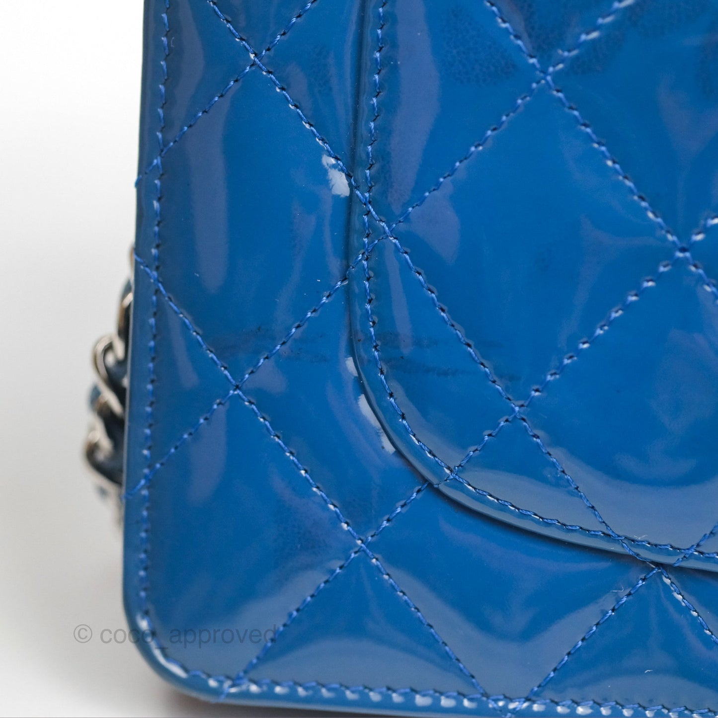 Chanel Quilted Classic Wallet on Chain WOC Blue Patent Silver Hardware
