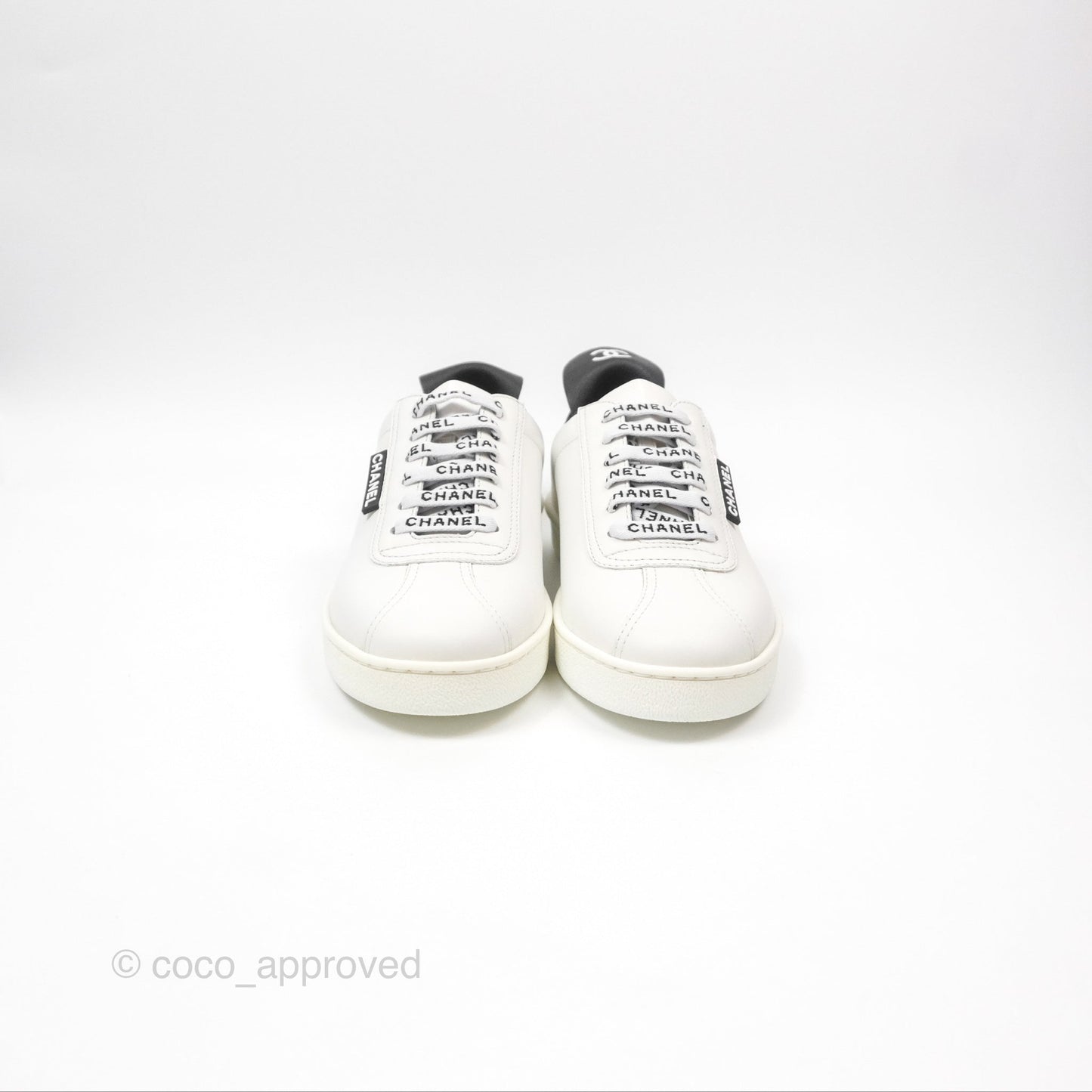 Chanel Logo Pull Tab Lace-up Sneakers White & Black Size 35
