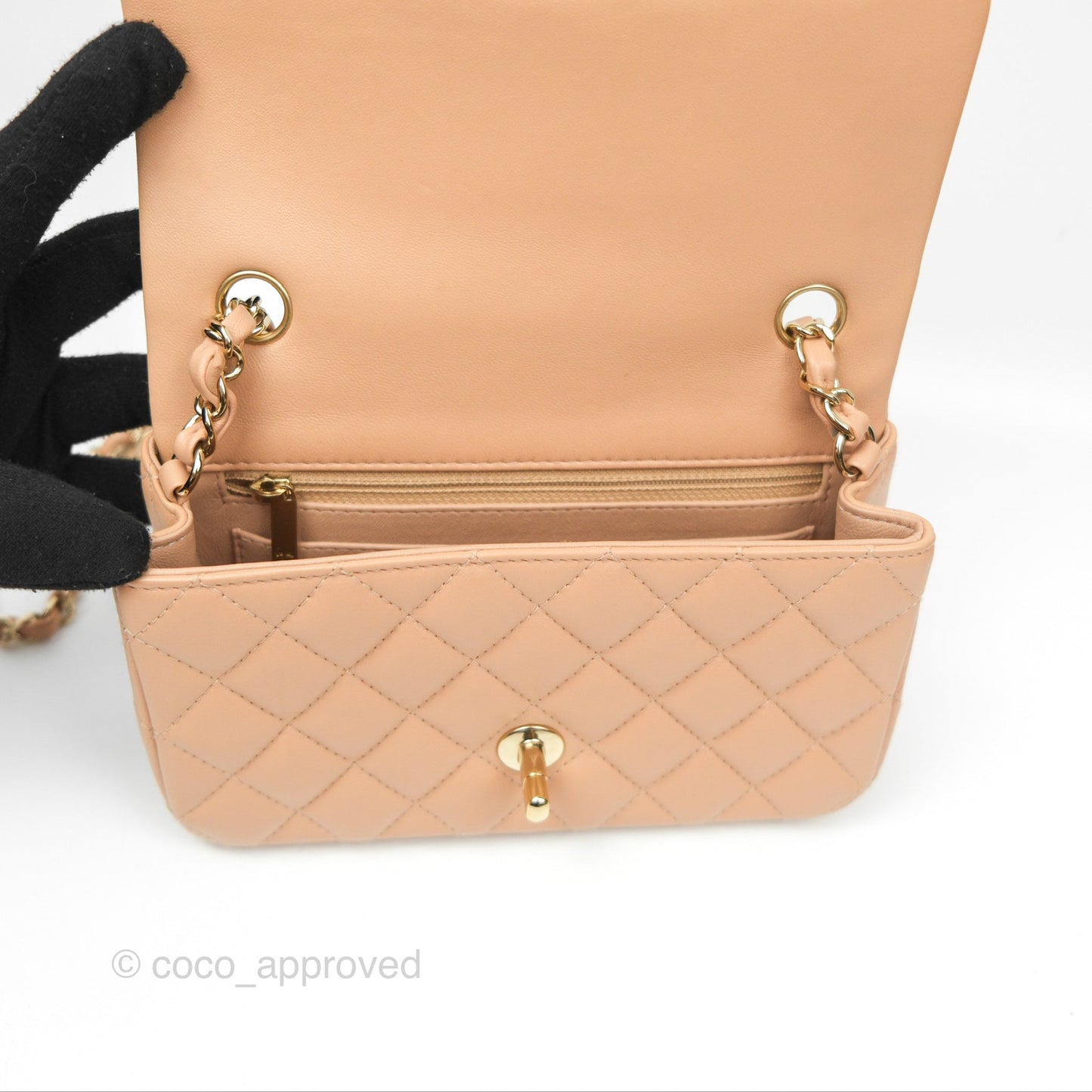 Chanel Quilted Mini Rectangular Beige Lambskin Gold Hardware