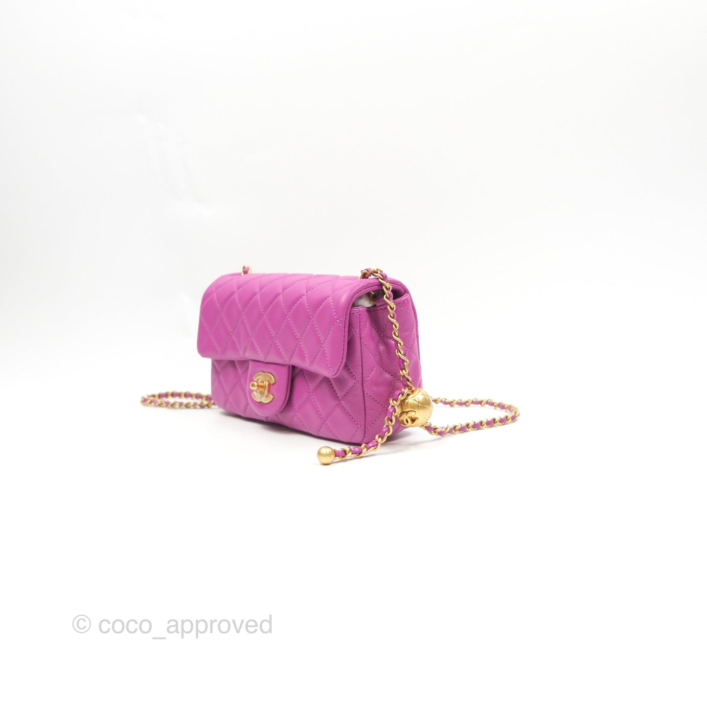 Chanel Mini Rectangular Pearl Crush Quilted Purple Lambskin Aged Gold Hardware