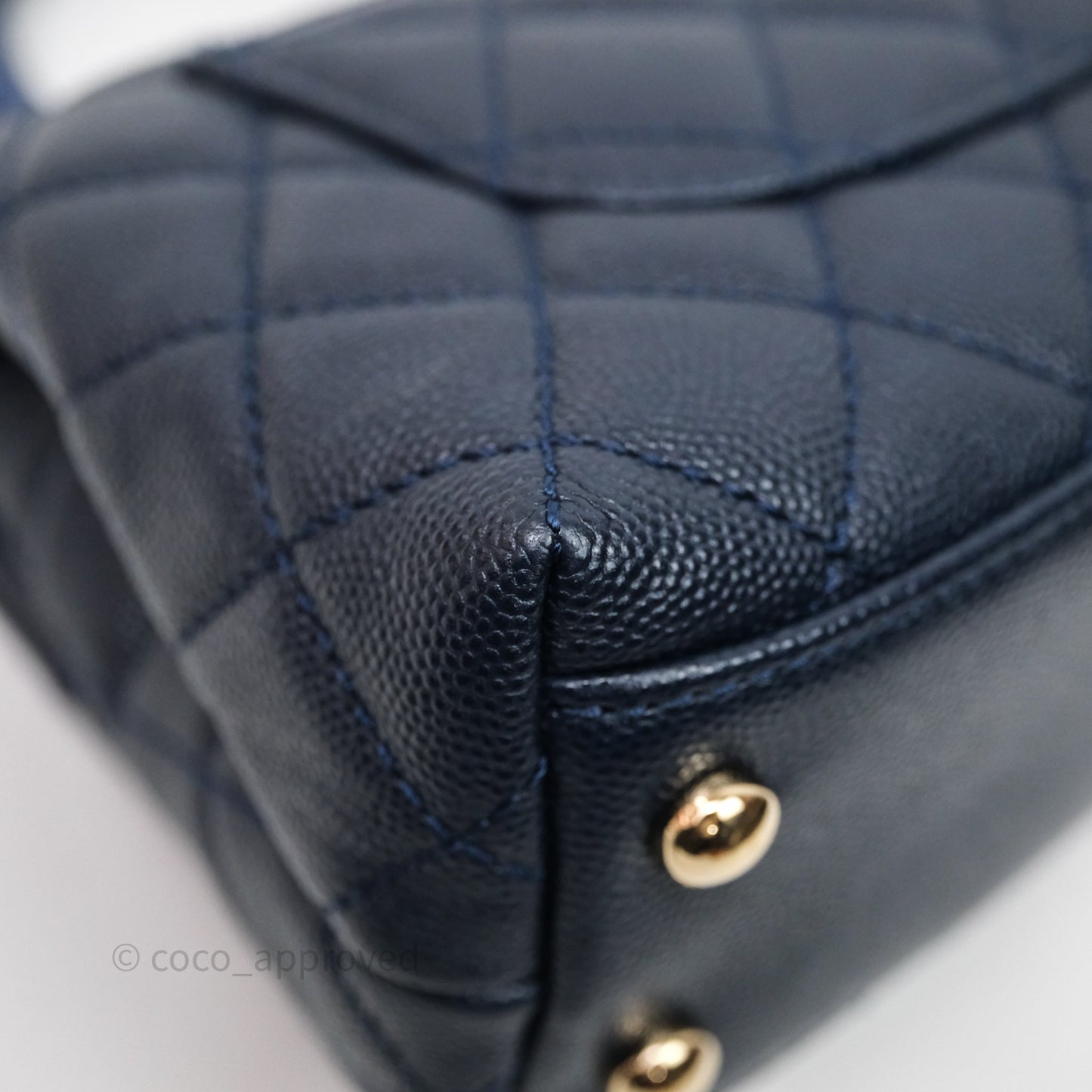 Chanel Mini Coco Handle Quilted Navy Caviar Gold Hardware Lizard Embossed Handle