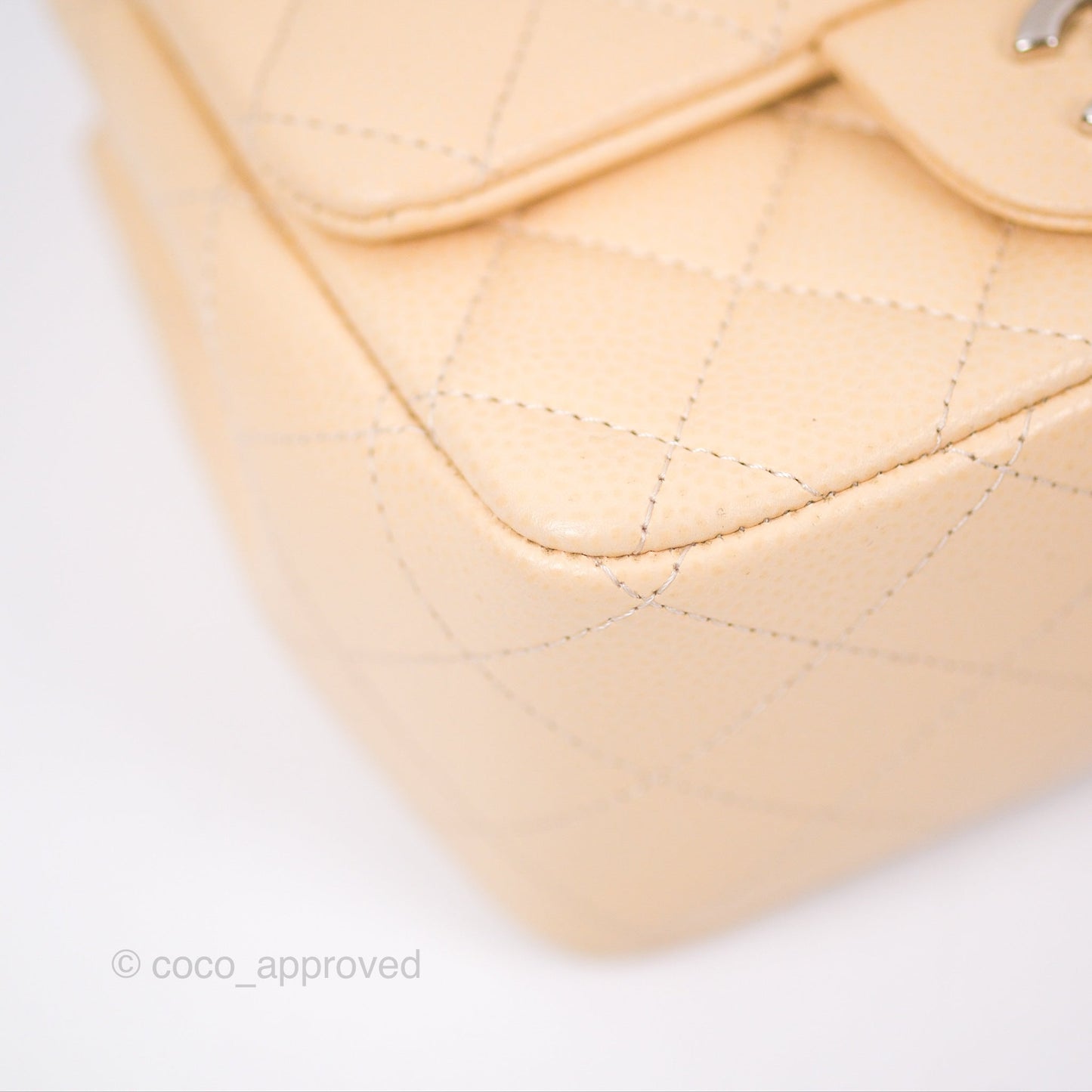 Chanel Quilted Mini Square Flap Light Beige Caviar Silver Hardware