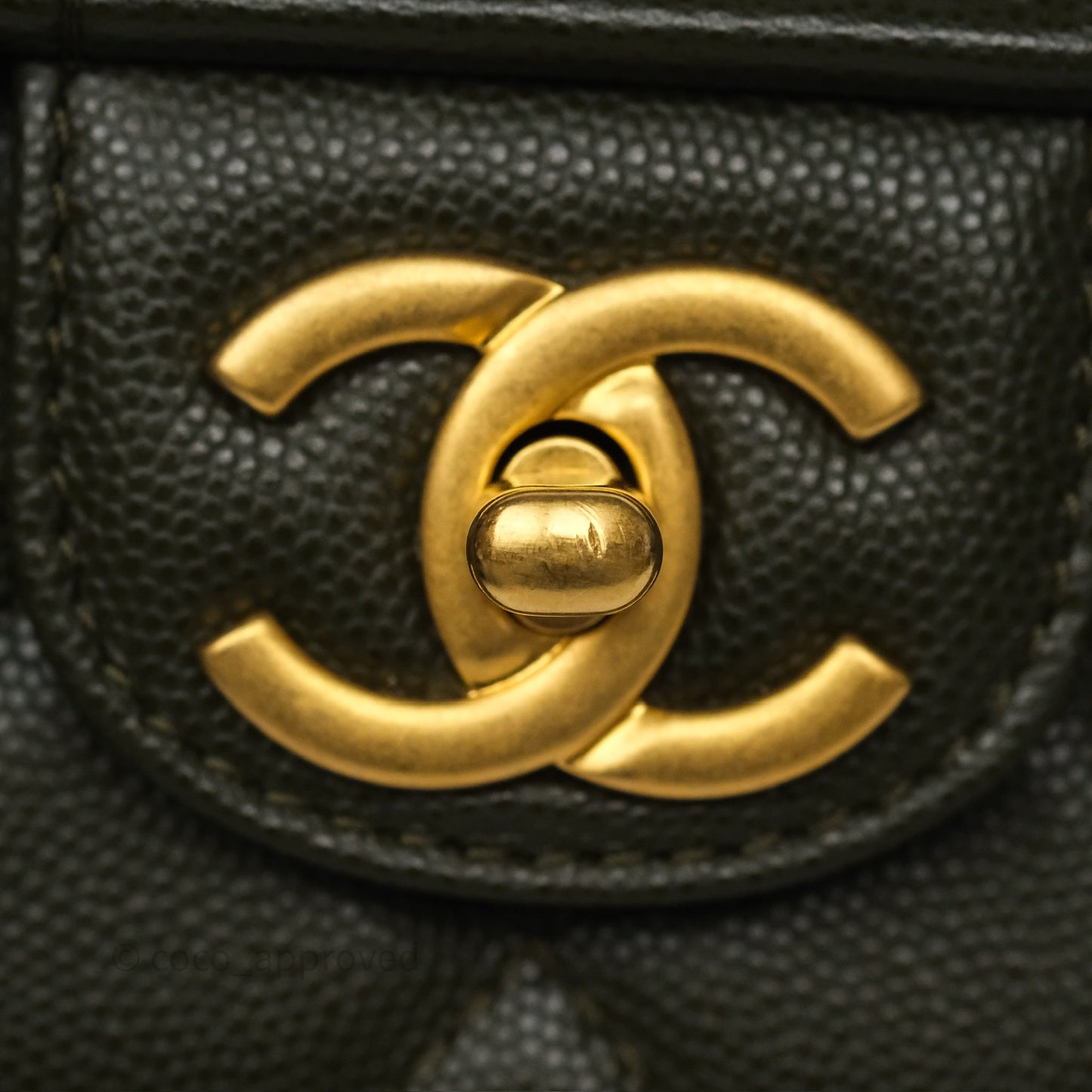 Chanel School Memory Top Handle Flap Army Green Caviar Aged Gold Hardware