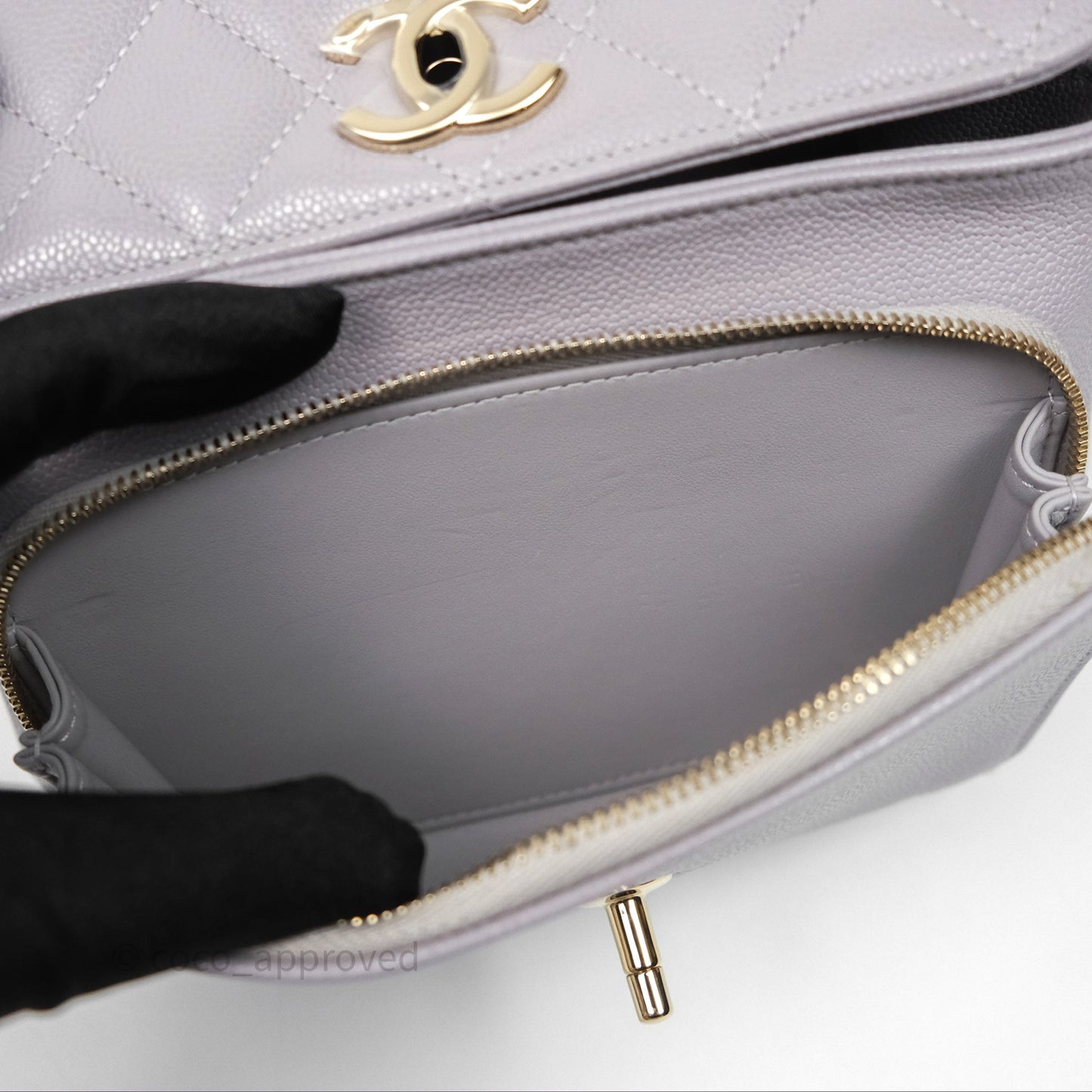 Chanel Quilted Medium Business Affinity Flap Light Grey Caviar Gold Hardware
