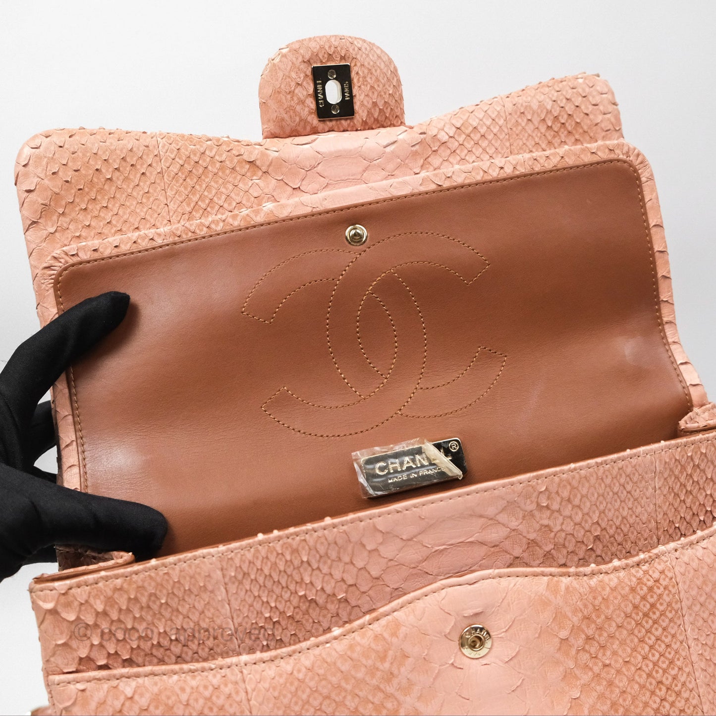 Chanel Jumbo Double Flap Python Pink Gold Hardware