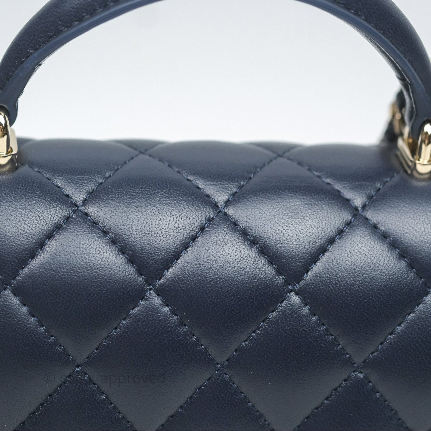 Chanel Top Handle Mini Rectangular Flap Bag Navy Lambskin Gold Hardware