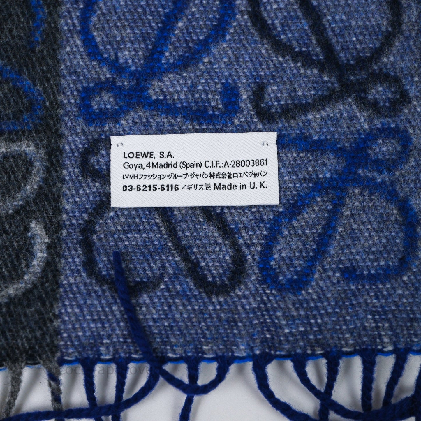 Loewe Anagram Wool Cashmere Scarf Blue/Grey