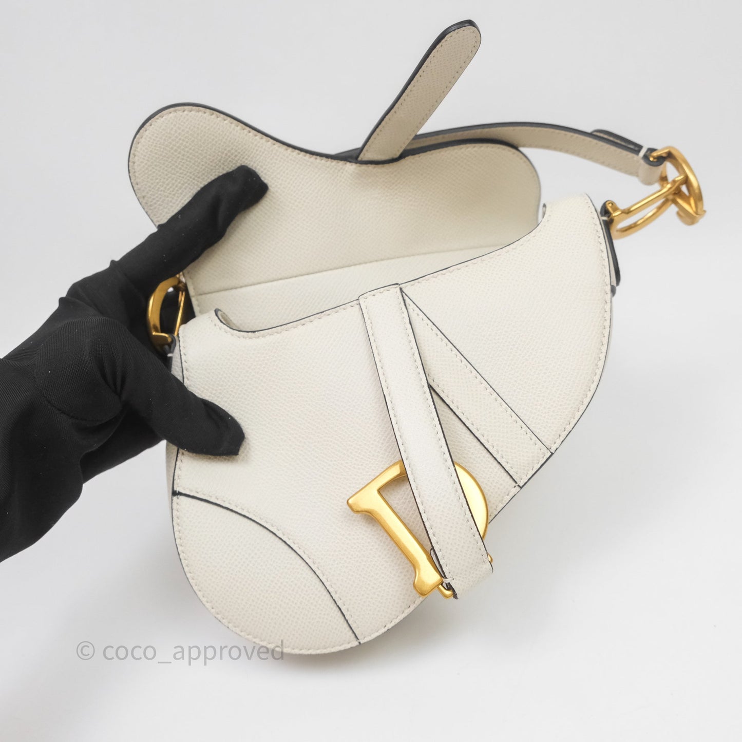 Christian Dior Mini Saddle Bag White Grained Calfskin Gold Hardware