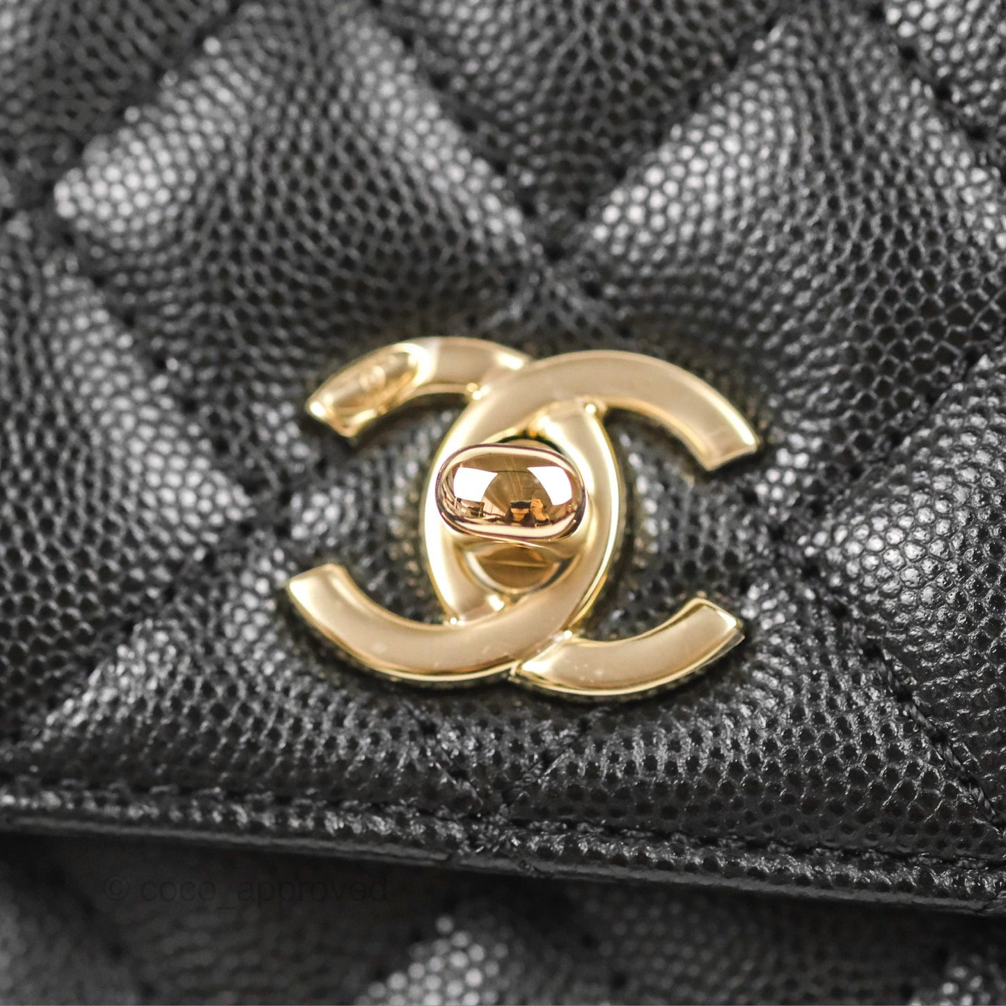 Chanel Small Quilted Coco Handle Black Caviar Gold Hardware