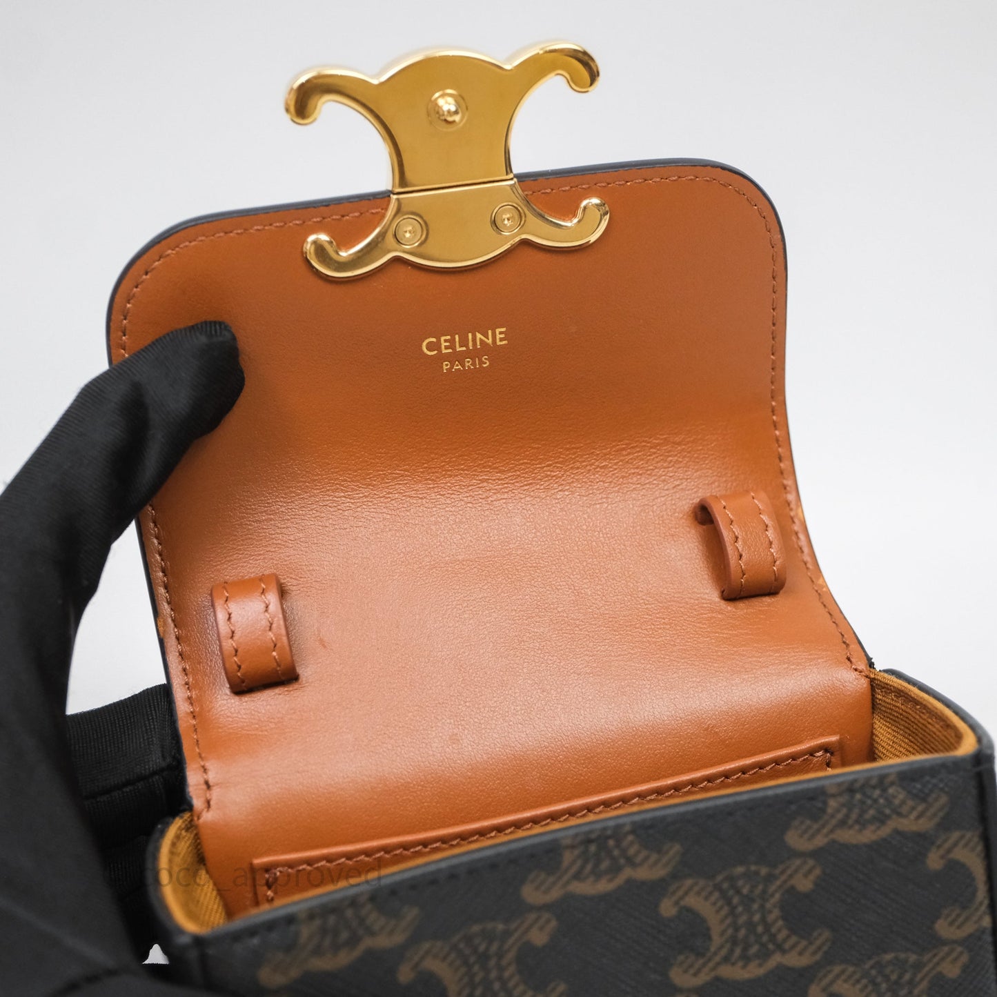 Celine Mini Triomphe Canvas Tan Calfskin