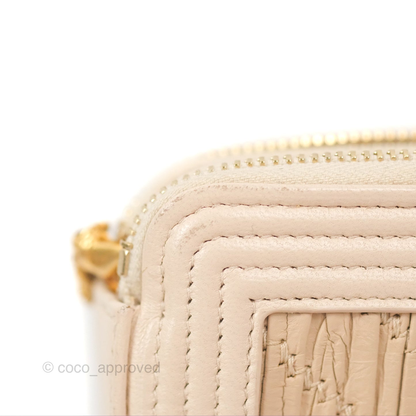 Chanel Boy Double Zip Clutch On Chain Chevron Pale Beige Aged Gold Hardware
