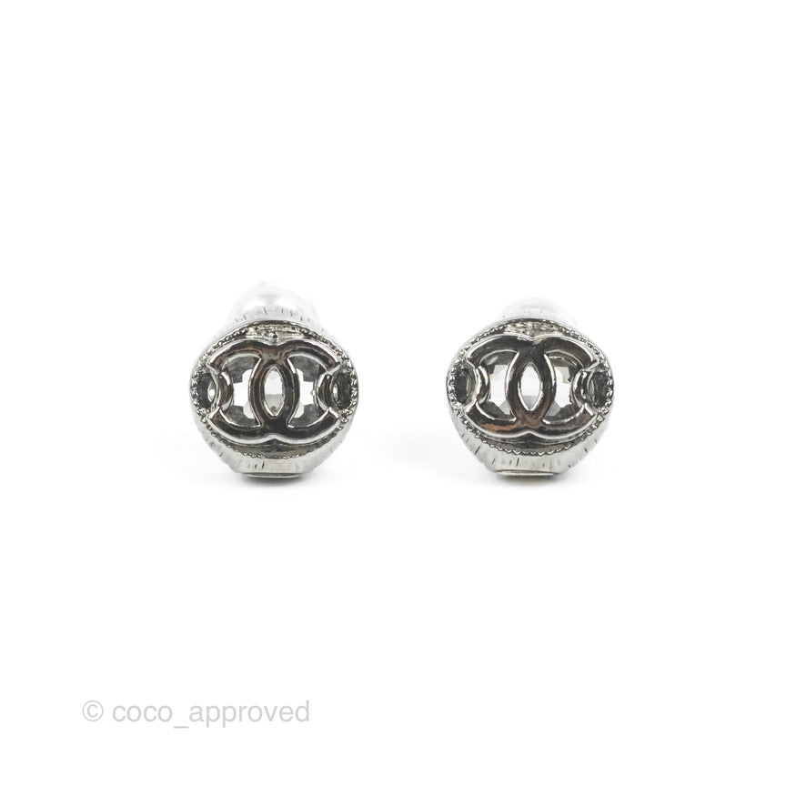 Chanel CC Oval Earrings Gun Metal 17S