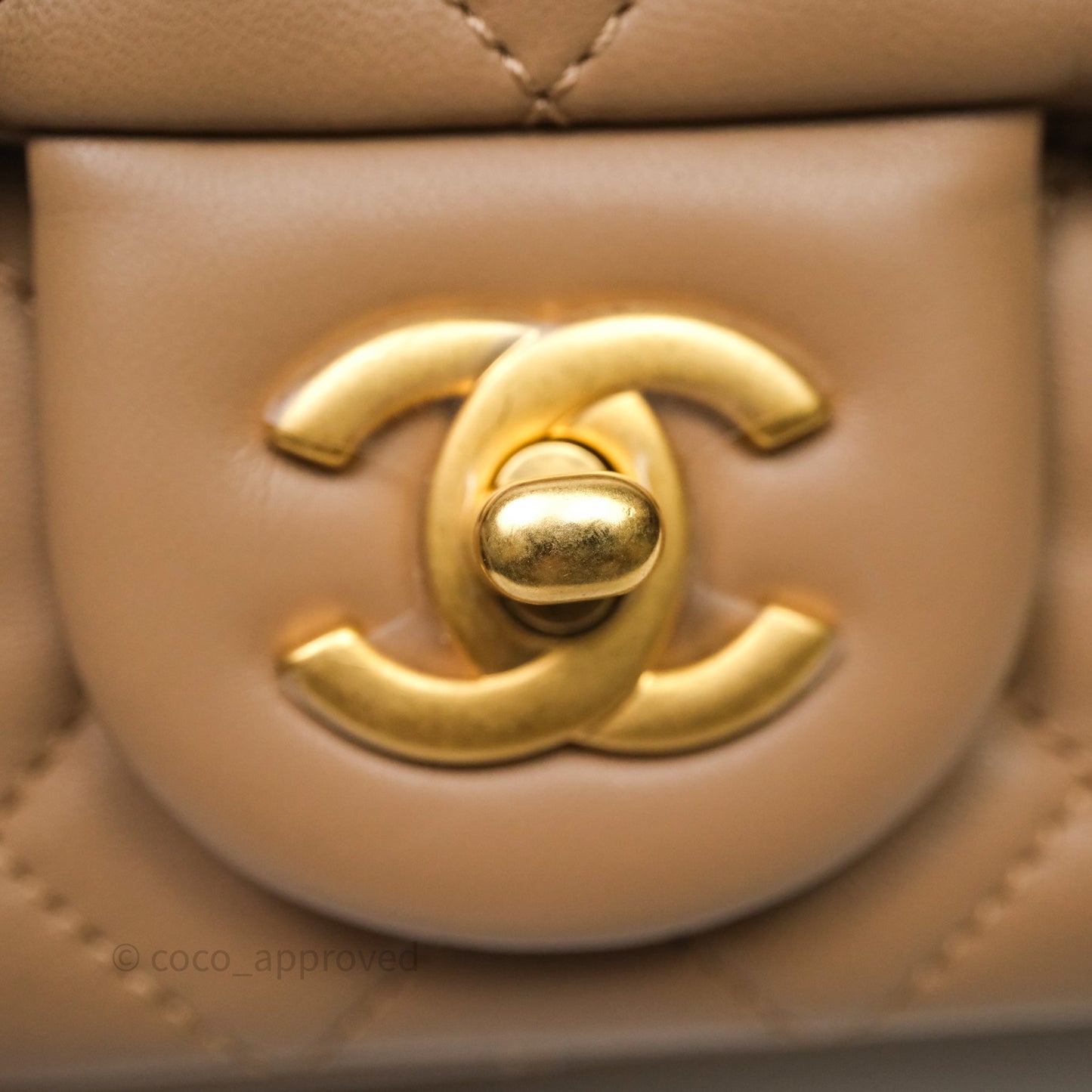 Chanel Pearl Crush Mini Square Quilted Beige Lambskin Aged Gold Hardware