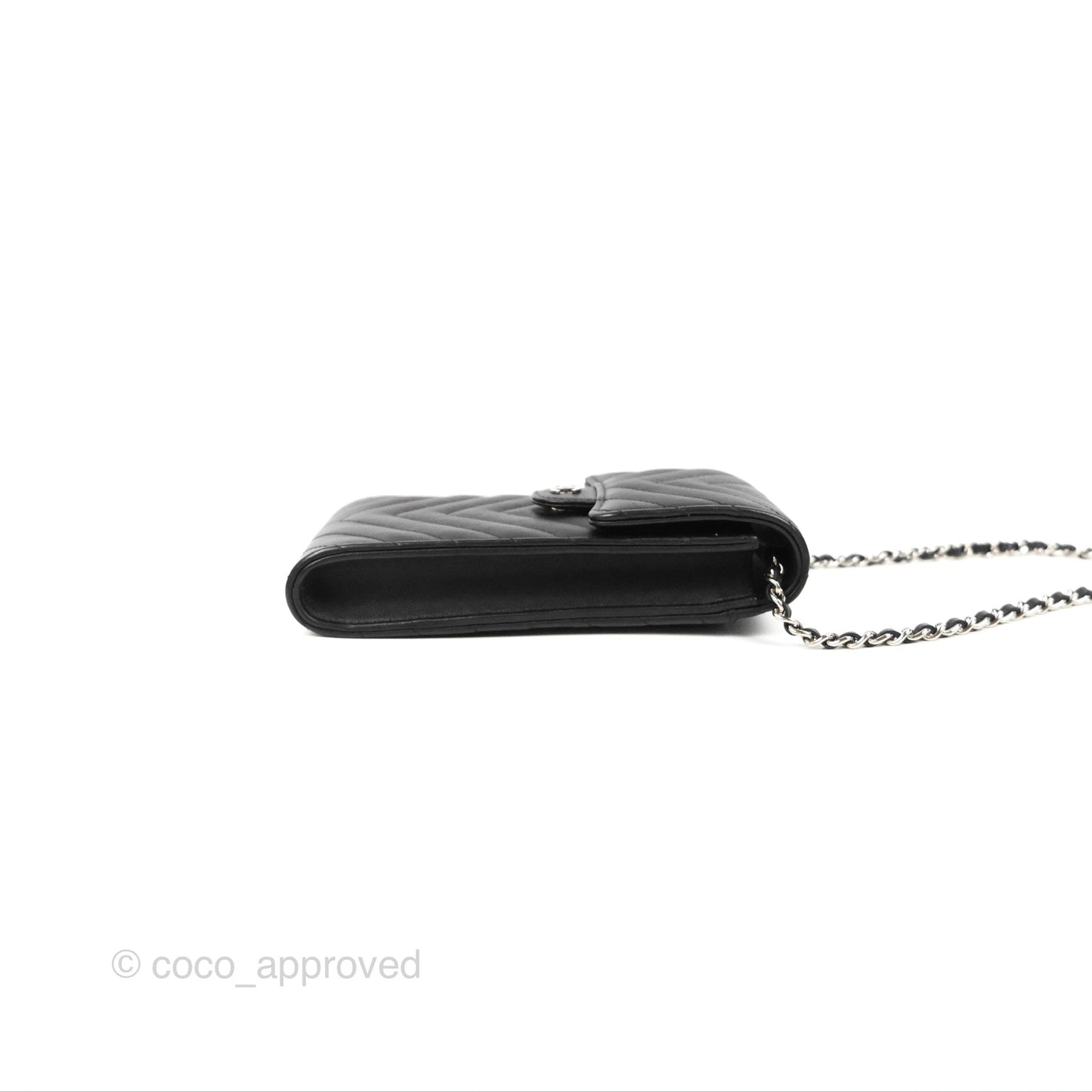Chanel Classic Chevron Phone Holder Black Calfskin Silver Hardware