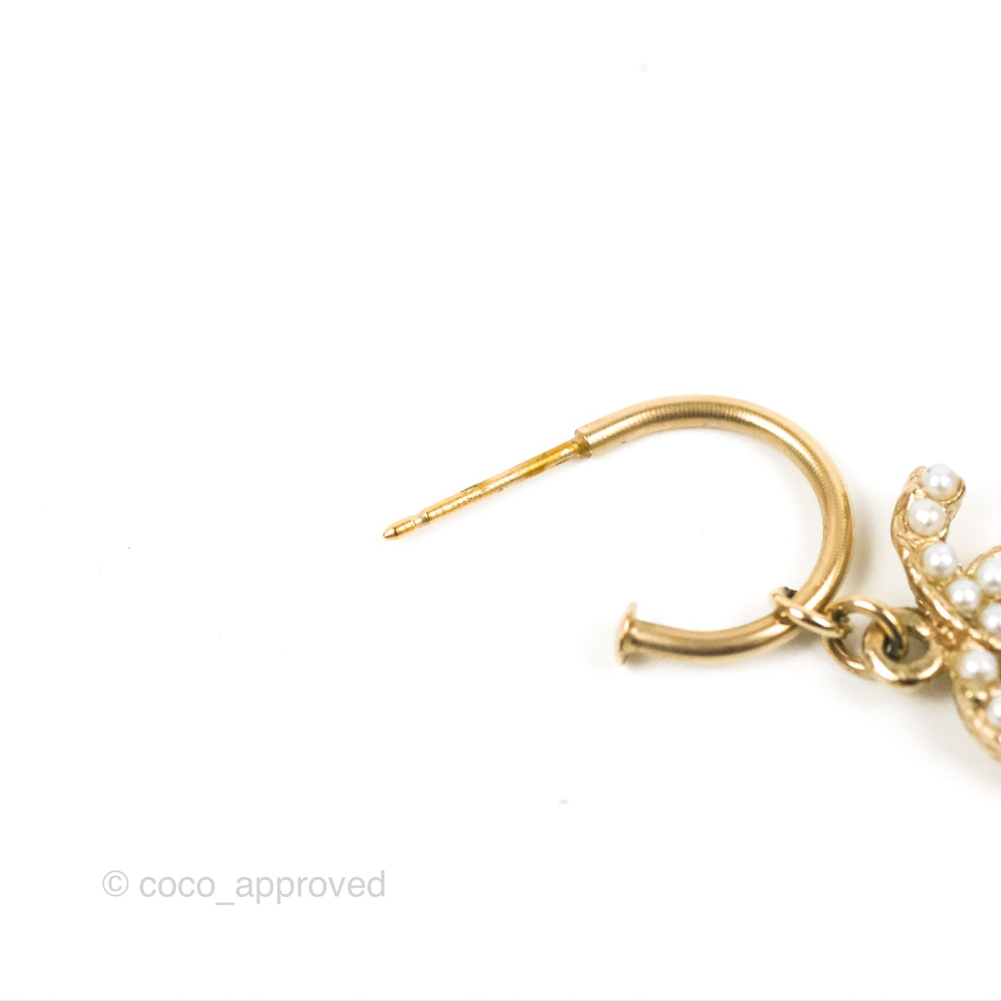 Chanel Pearl CC Drop Hoop Earrings Gold Tone 12A