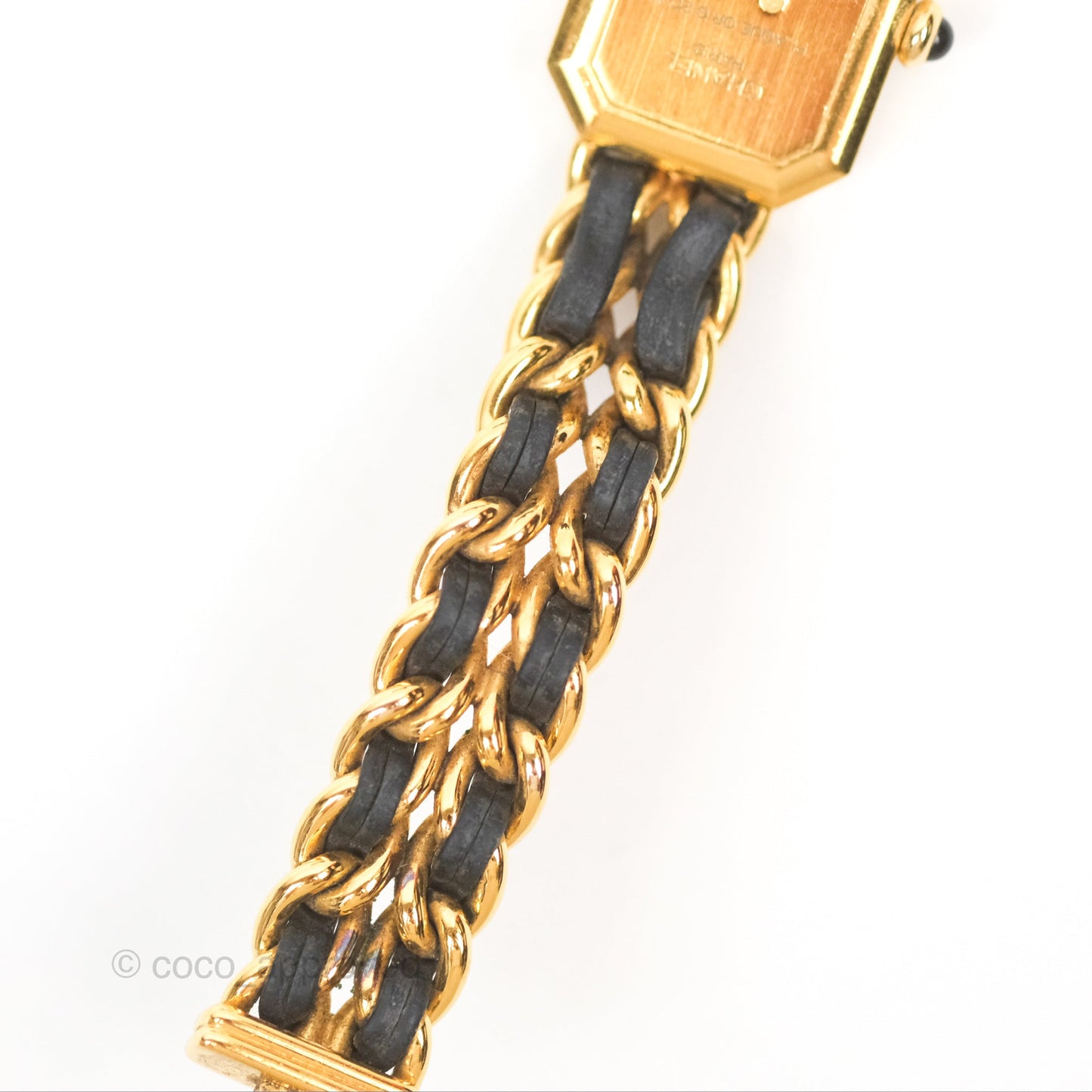 Chanel Vintage Première Watch Black Leather Gold Plated S Size