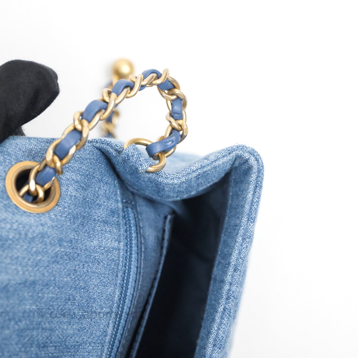 Chanel Mini Rectangular Pearl Crush Flap Quilted Denim Aged Gold Hardware