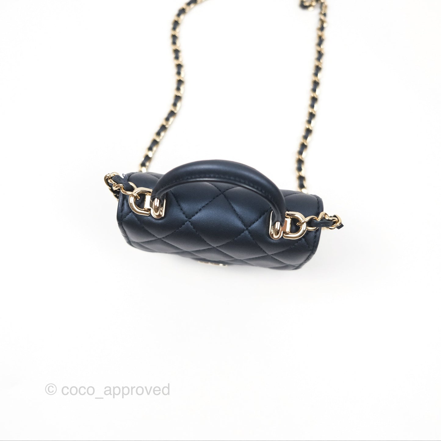 Chanel Mini Handle Clutch With Chain Iridescent Dark Navy Lambskin Gold Hardware