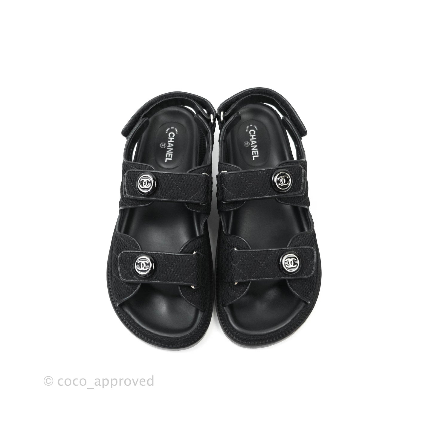 Chanel CC Black Fabric Slide Strap Flat Dad Sandals 21C