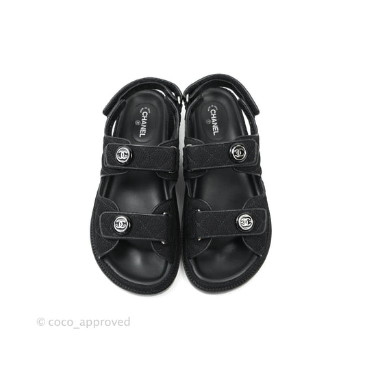 Chanel CC Black Fabric Slide Strap Flat Dad Sandals 21C
