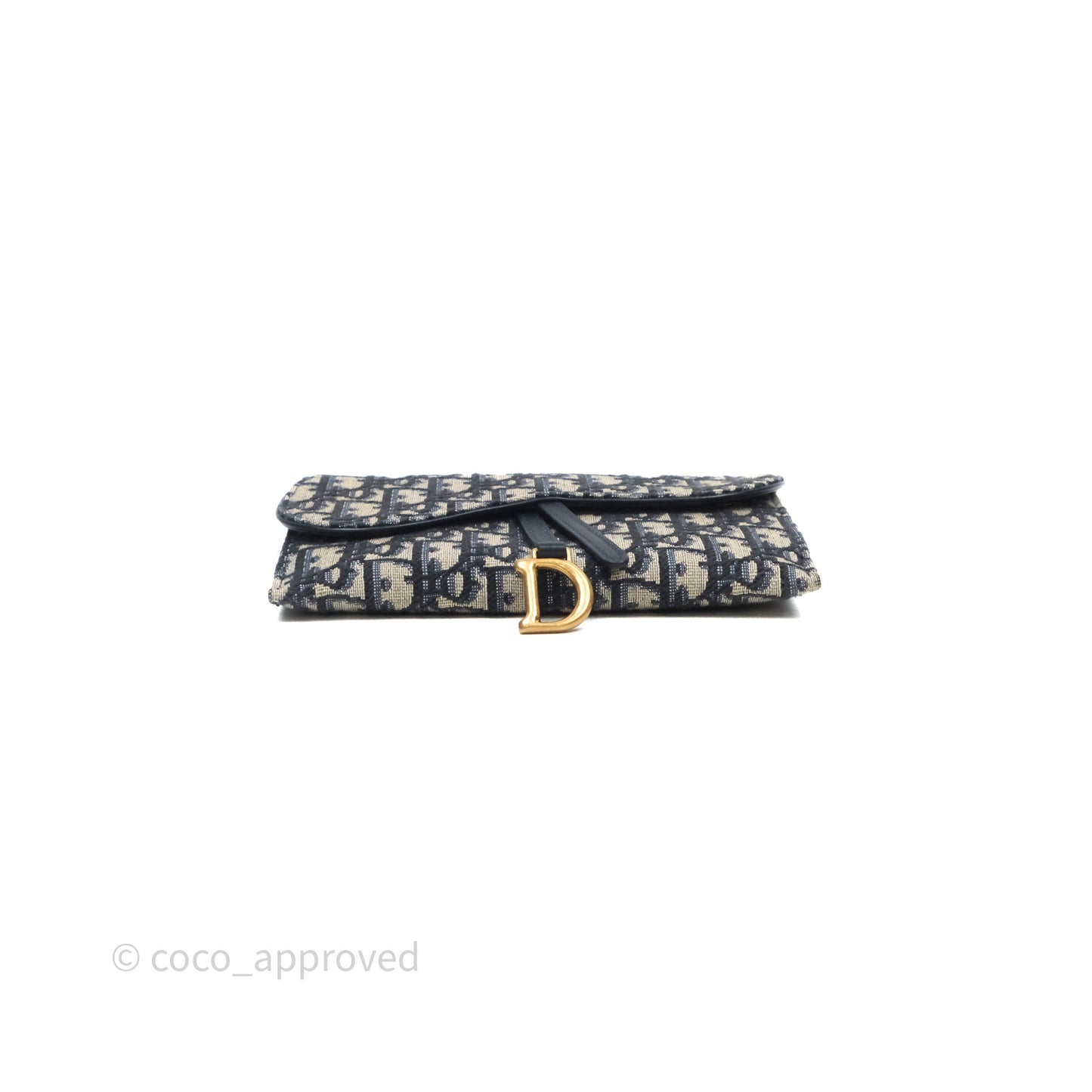Christian Dior Small Saddle Pouch Wallet with Chain Blue Dior Oblique Jacquard