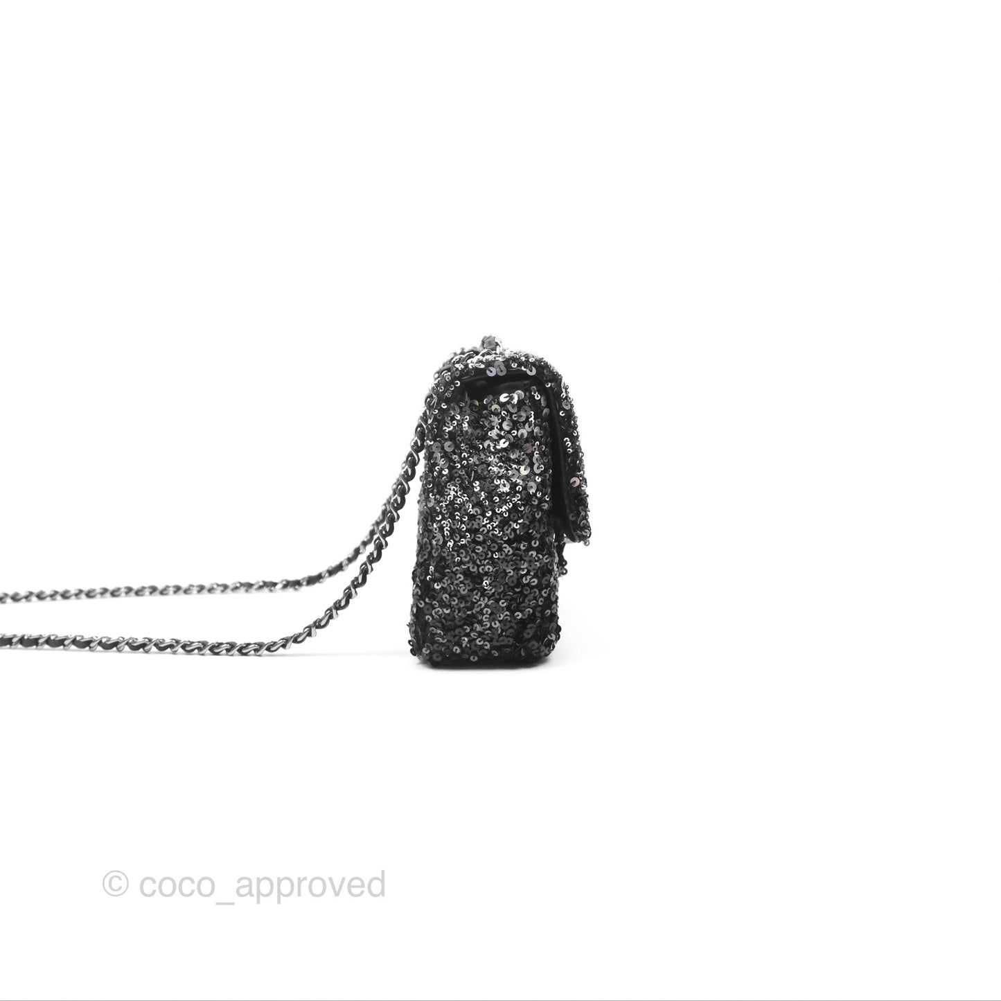 Chanel Flap Bag Sequin Black Silver Hardware 23S