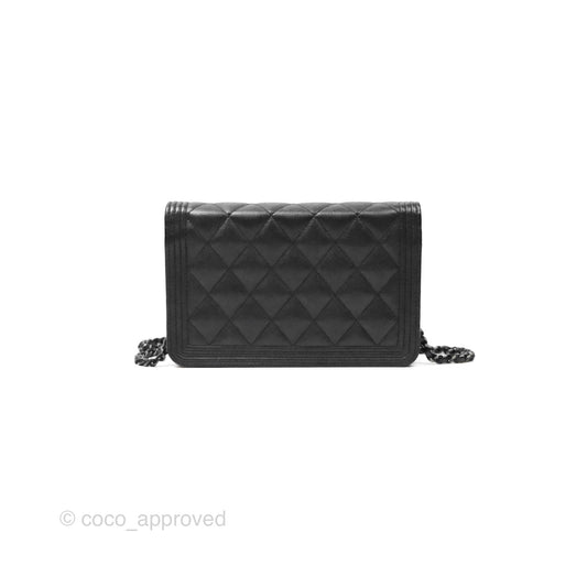 Chanel Quilted Boy Wallet on Chain WOC So Black Caviar