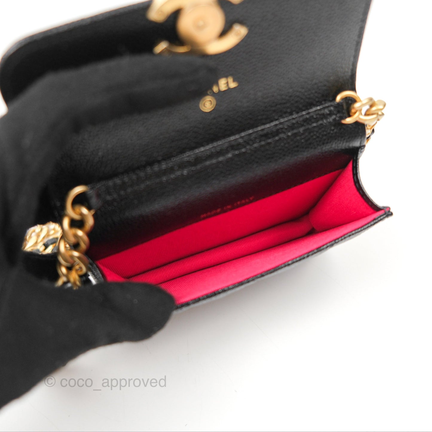 Chanel Clutch With Chain Black Shiny Caviar Aged Gold Hardware