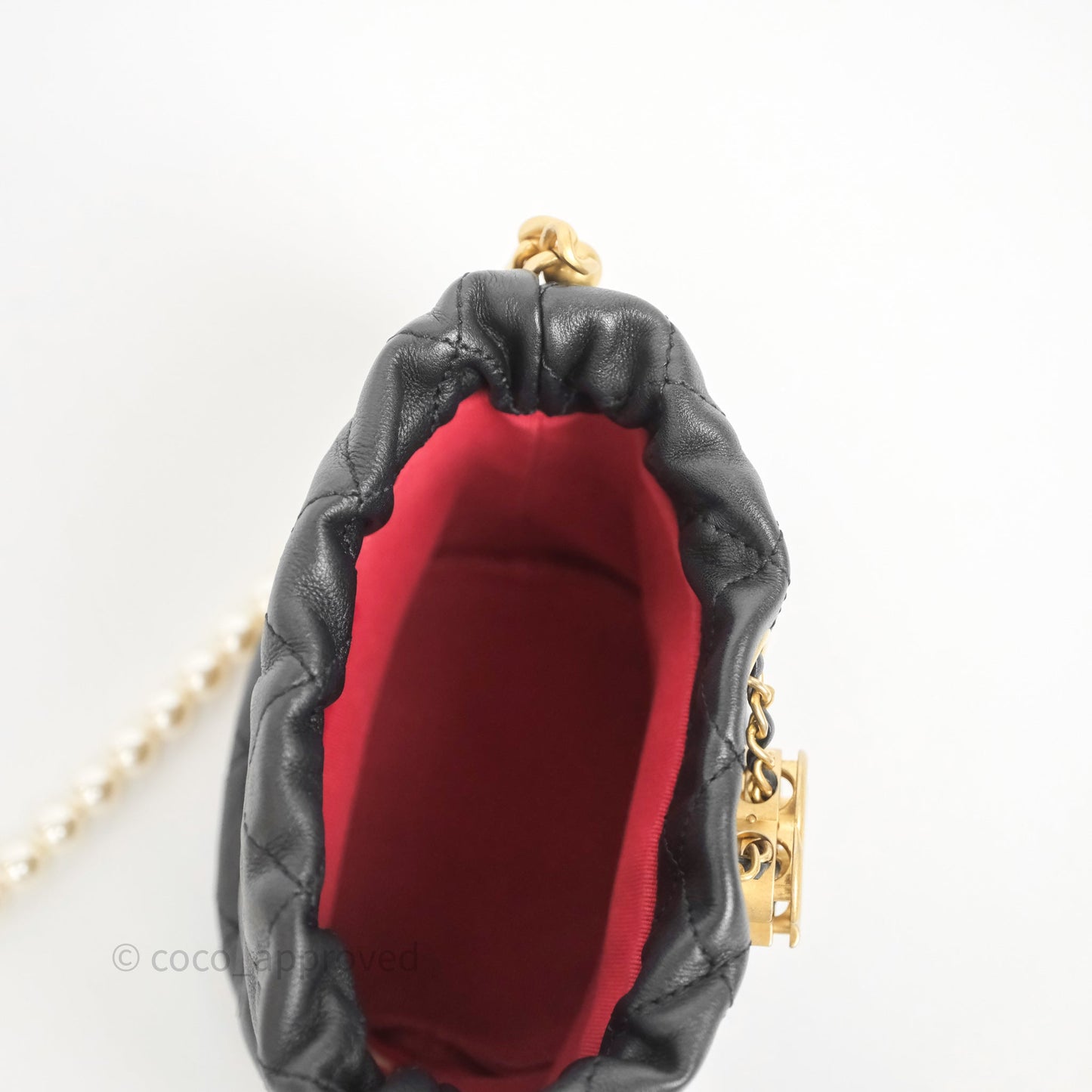 Chanel Quilted Pearl Mini About Pearls Drawstring Bucket Bag Black Calfskin
